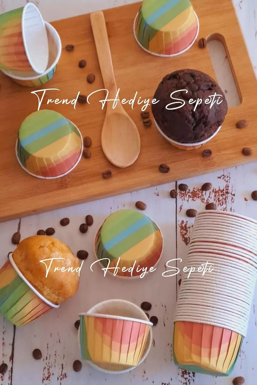 Trend Hediye Sepeti 50'li Gökkuşağı Muffin Kek Kalıbı, Kek Kapsülü Cupcake Kalıbı, Airfryer Uyumlu