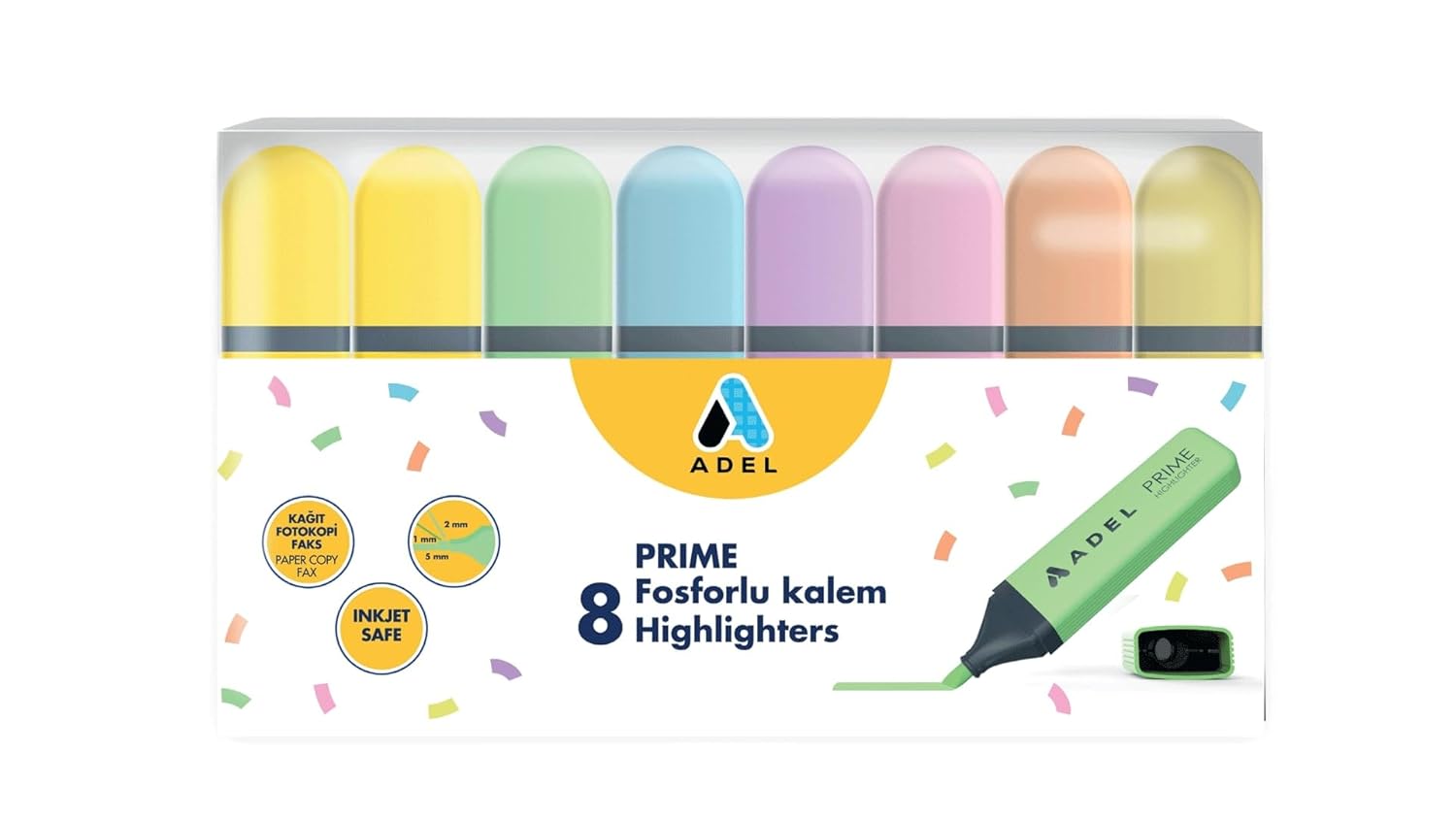 Adel Prime Fosforlu Kalem 8'li Set