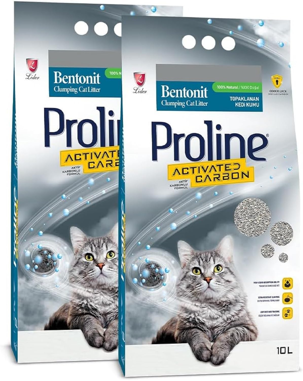 Proline Aktif Karbonlu Topaklanan Kedi Kumu 10 Lt x 2 Adet