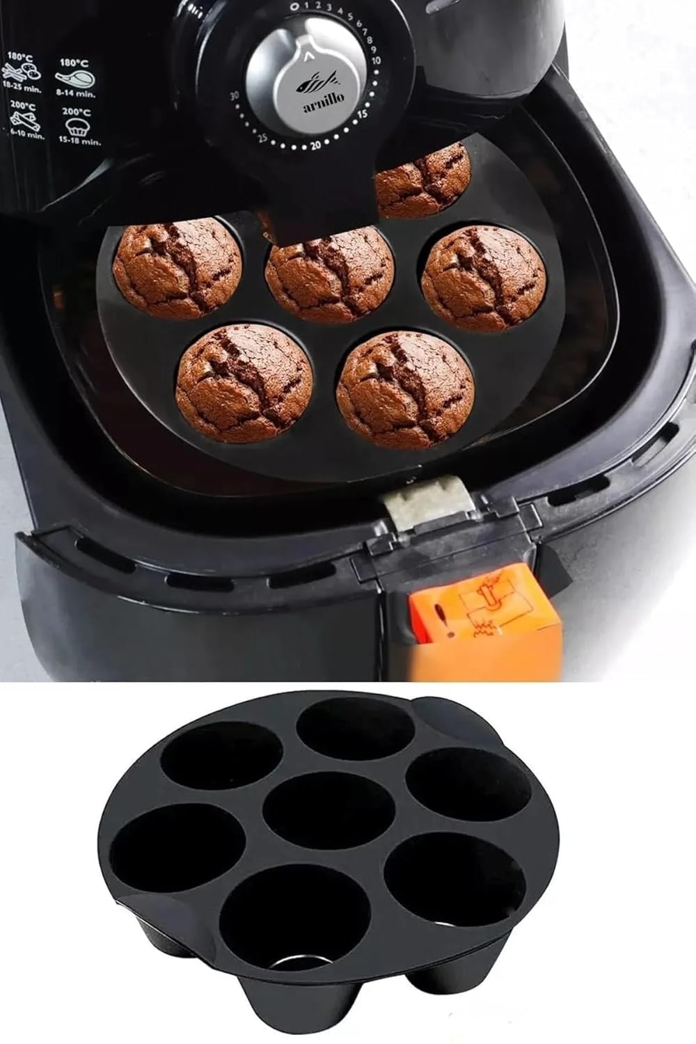 İLİVA Airfryer Silikon 7'li Muffin Kek Kalıbı - Kek ve Çörek Pişirme Kabı Silikon Kalıp Siyah - (BPA Free)