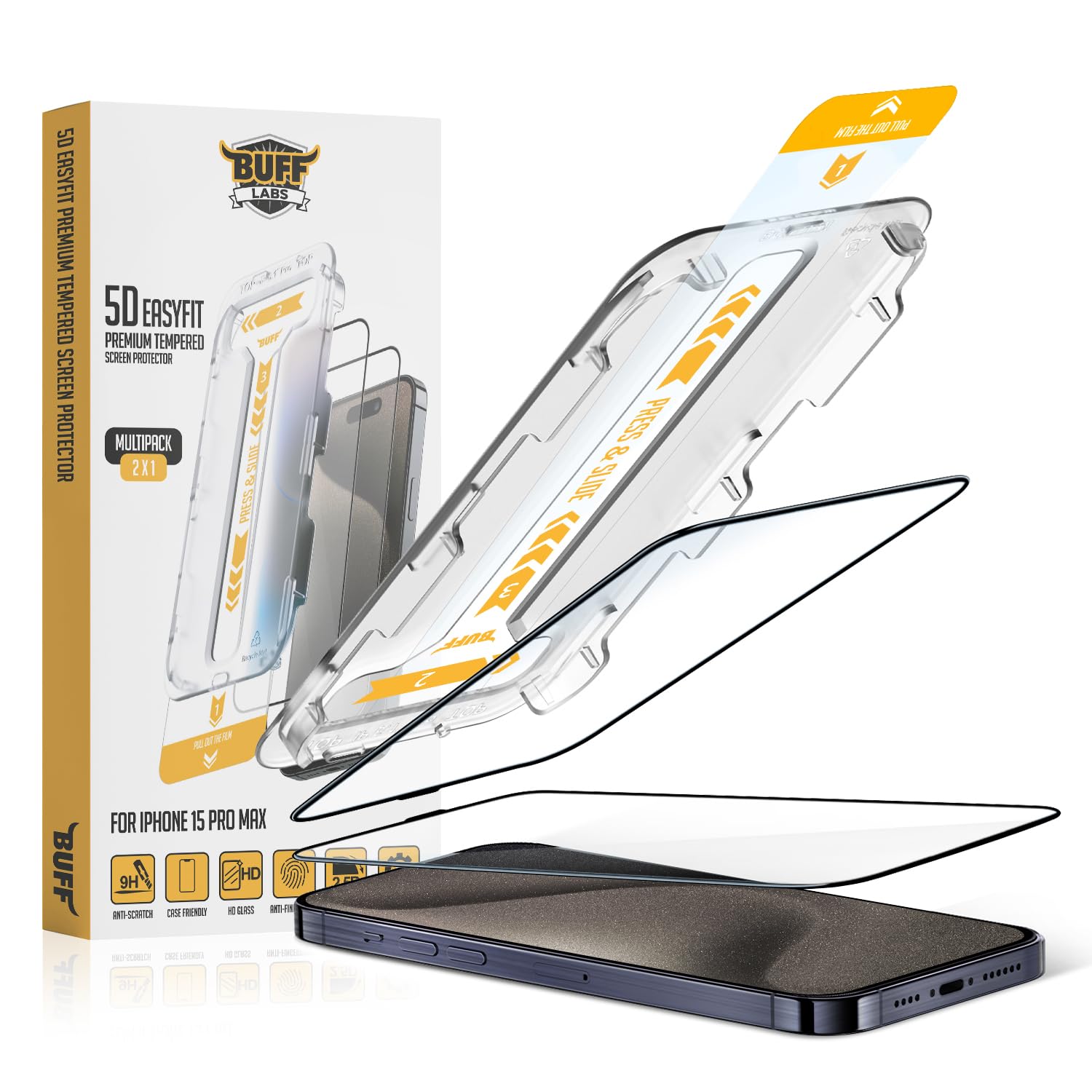 Spigen Caseology iPhone 15 Pro Max ile uyumlu Cam Ekran Koruyucu Kolay Kurulum Snap Fit (2 Adet) - AGL06882