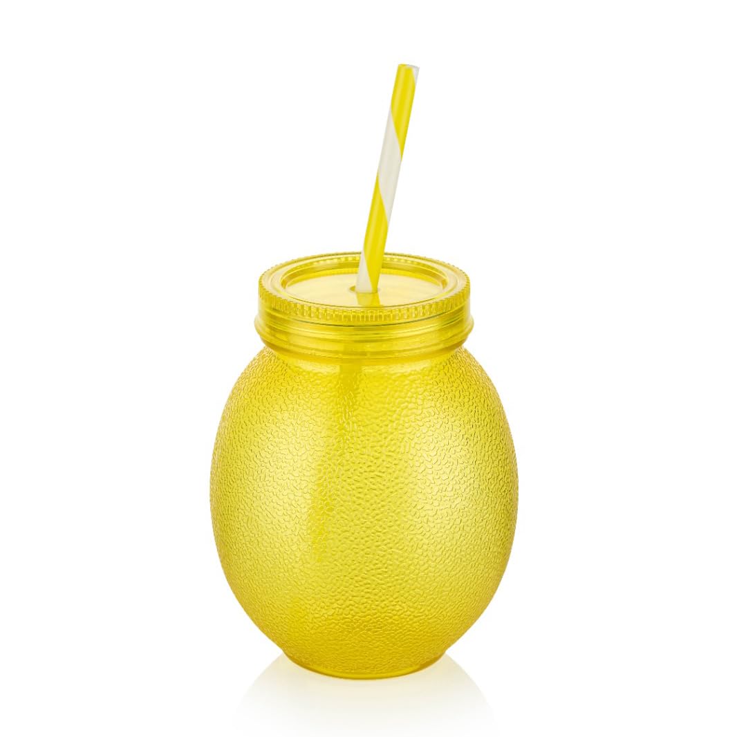 Deconox Akrilik Limon Pipetli Bardak 650ml [1 Adet] | Ferahlatıcı ve Renkli 650ml Akrilik Limon Pipetli Bardak - Yazın Serinletici Lezzetleri Deneyimleyin!
