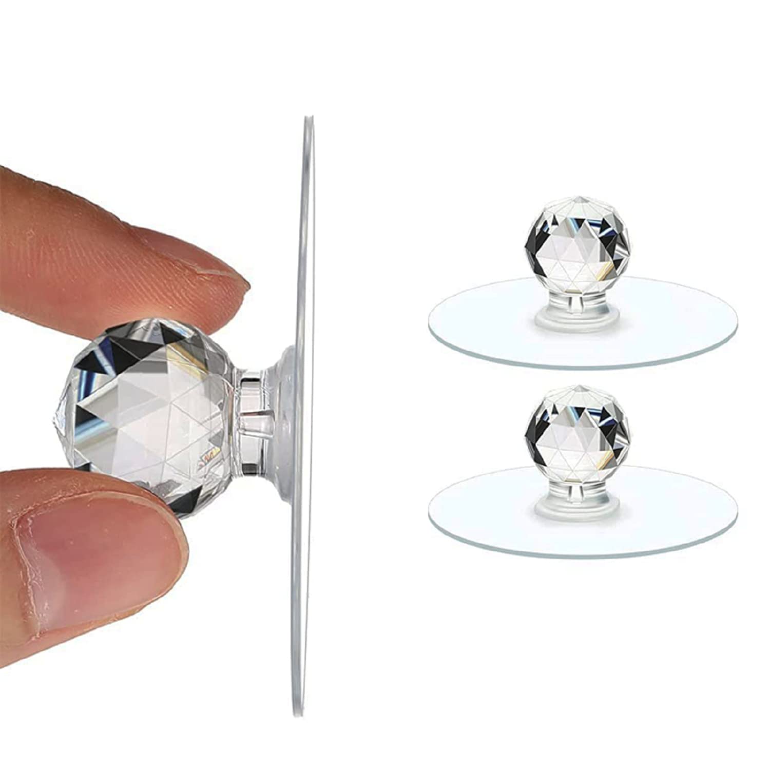 Şeffaf Kristal Başlıklı 2'li Yapışkanlı Kulp Dolap Çekmece Kulp Tutacak Askı