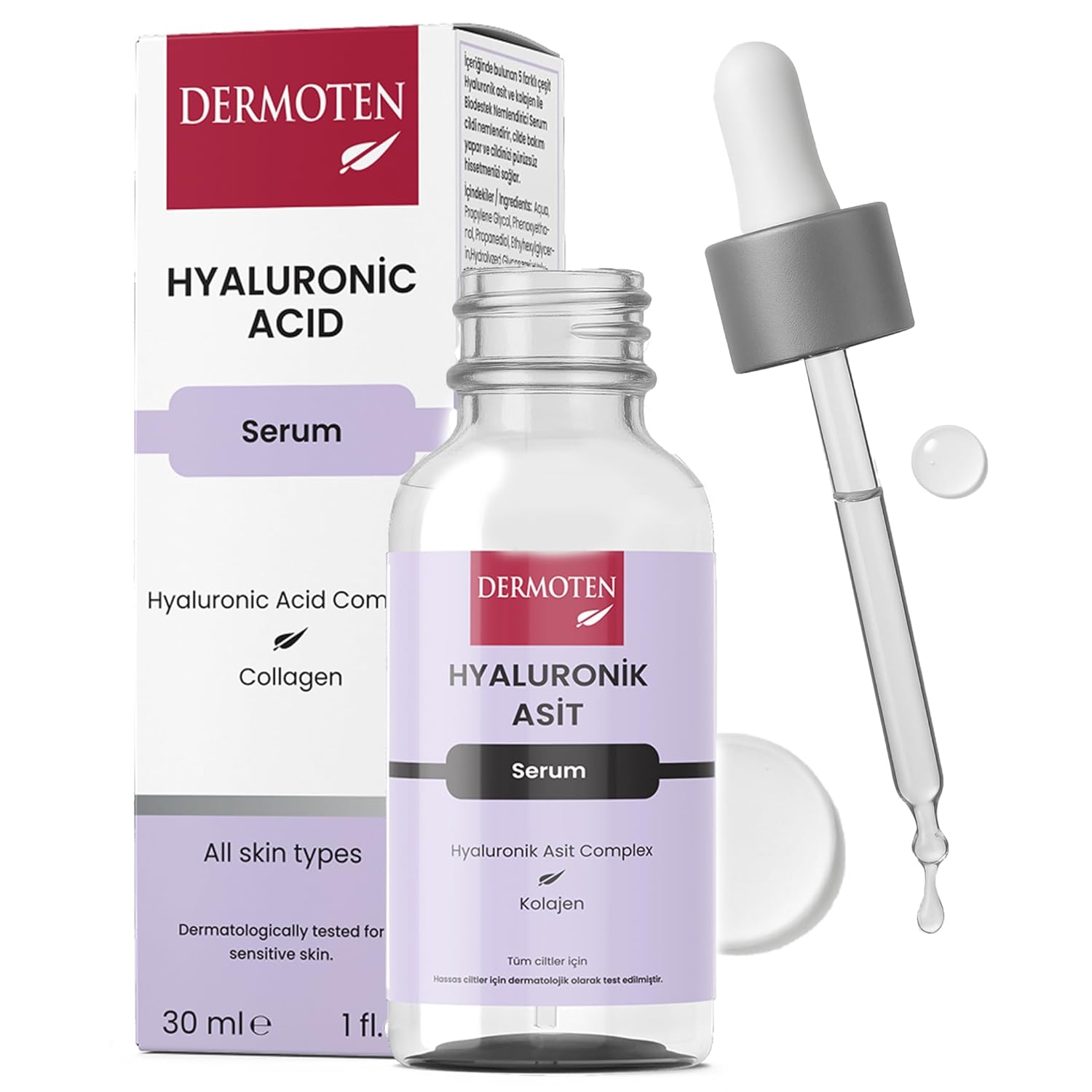 Dermoten Hyaluronik Asit Nemlendirici Cilt Bakım Serumu 30 ml