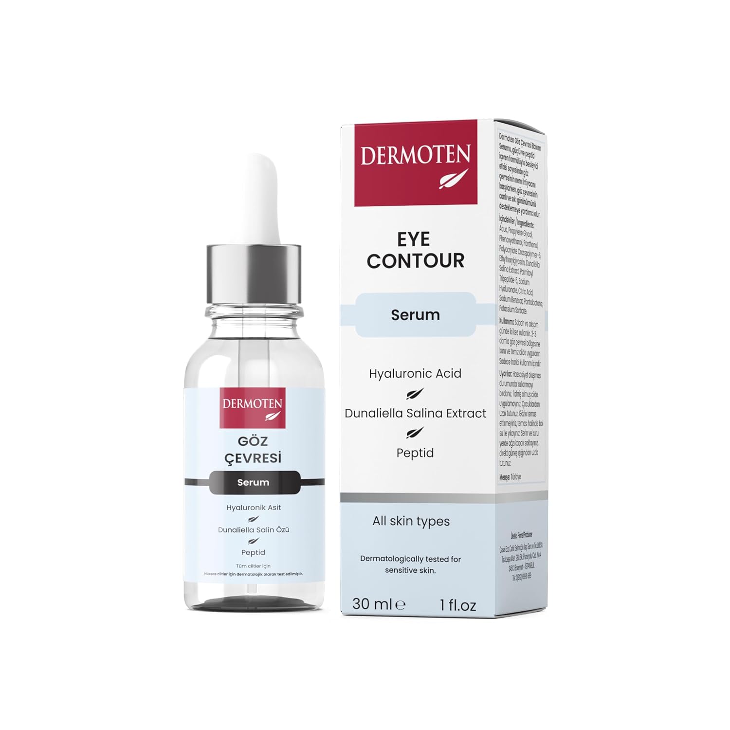 Dermoten Göz Çevresi Bakım Serumu Hyaluronik Asit ve Dunaliella Salina Özlü 30 ml