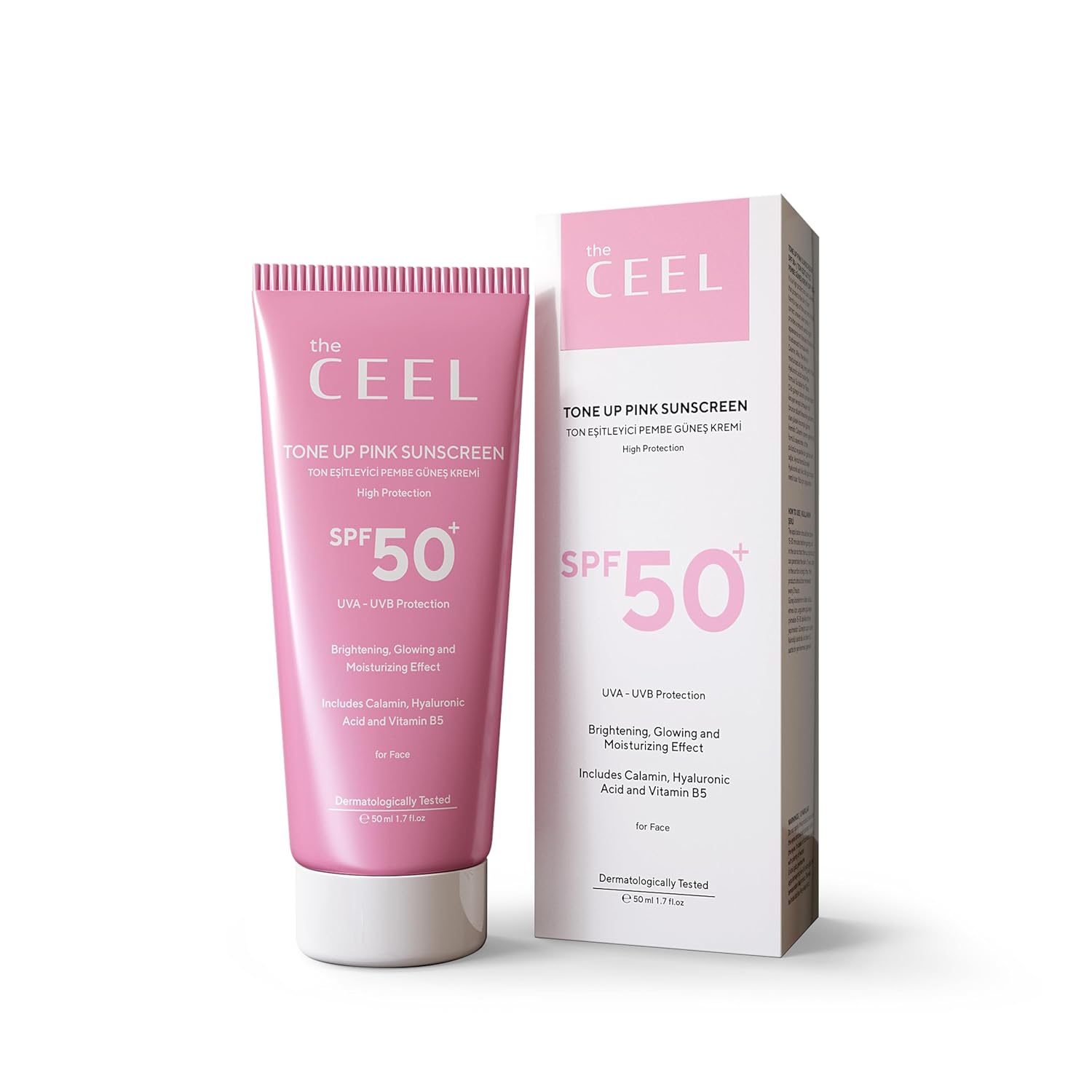 The Ceel Leke Karşıtı Ton Eşitleyen Spf 50 Pembe Renkli Güneş Kremi Glutatyon, Hyaluronik Asit Etkili 50 ml