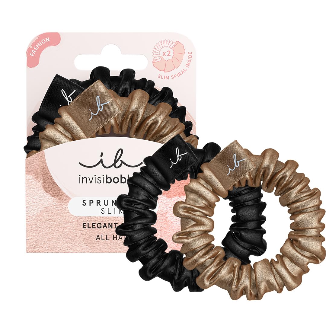 Invisibobble Slim Sprunchie 2li Saç Tokası - Altın ve Siyah Saten Kumaş