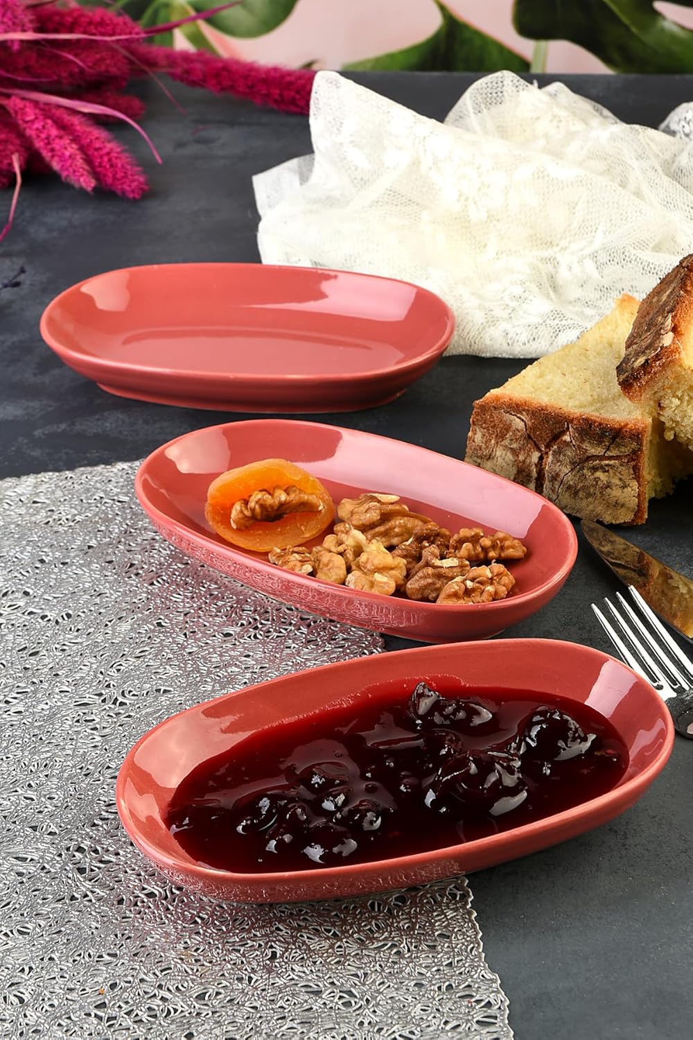 6 Adet Porselen Yeni Trend Özgün Tasarım Özgün fırın Boyama Çerez Sunum ve kahvaltı Seti (bordo)