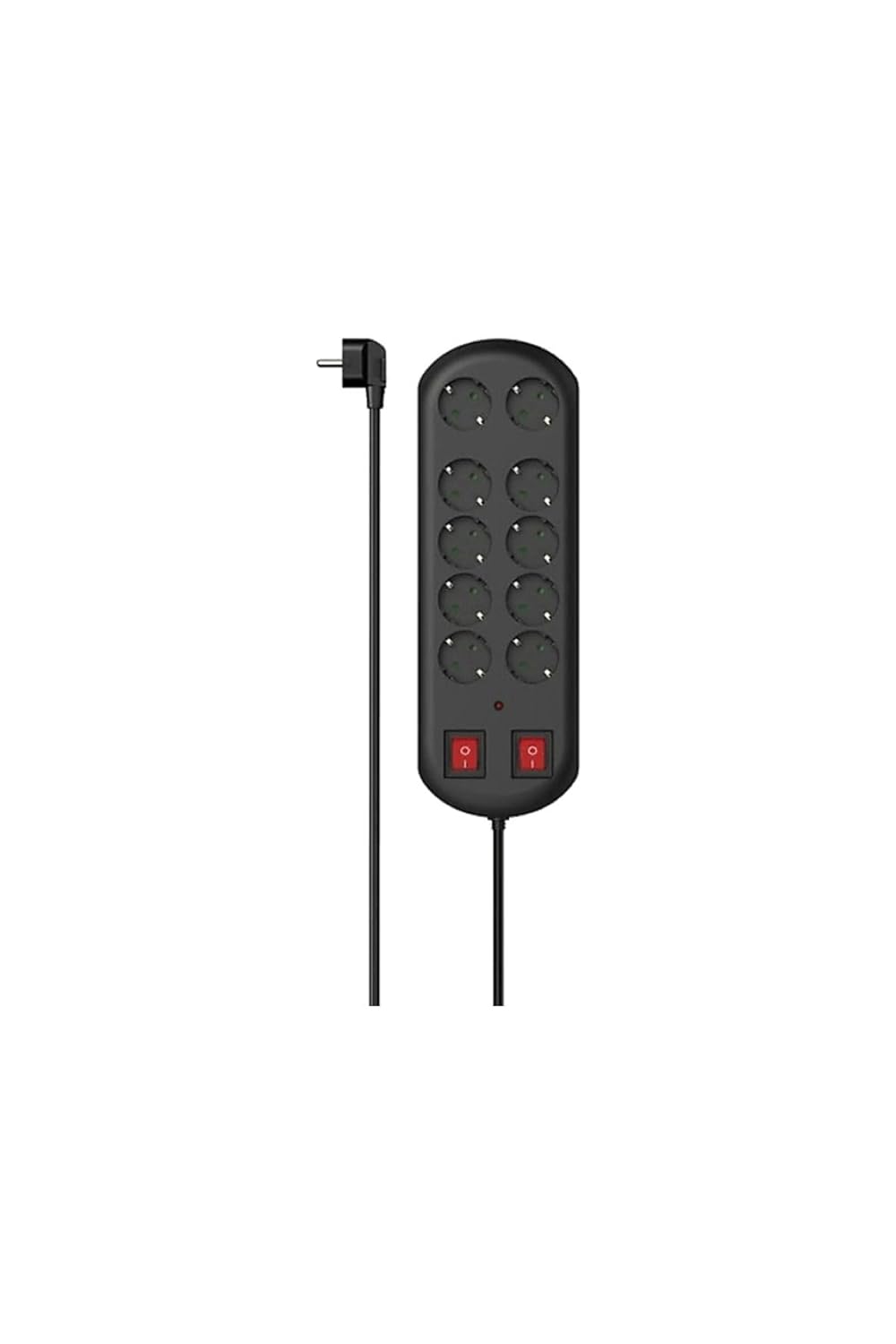 10'lu Akım Korumalı Priz, 2 switches, 2m, Siyah