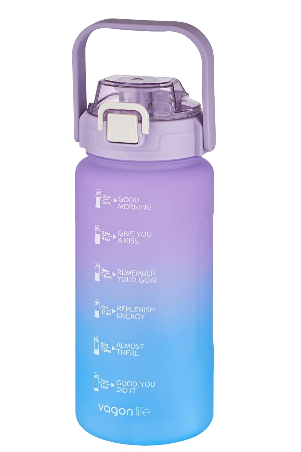 Vagonlife Çift Renk 600ml Kaydırmaz Silikon Gövde Rahat İçim-Pipetsiz- Motivasyon Su Matarası
