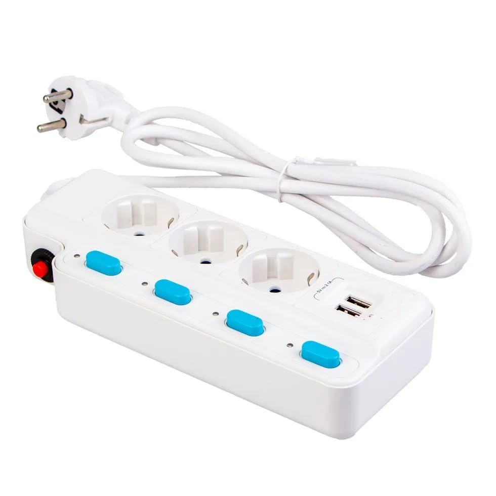 Rt-05 Termal Akım Korumalı 2500W 10 Amper 3 lü Priz 1.5 Metre Uzatma Kablosu Çoklu Priz 2 Usb Çocuk Korumalı