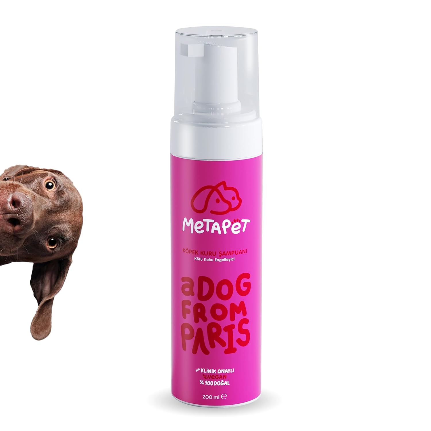 Metapet Koku Giderici Kuru Köpük Köpek Şampuanı, Doğal ve Organik Hassas Ciltli Yavrular için Uygun, 200 ML