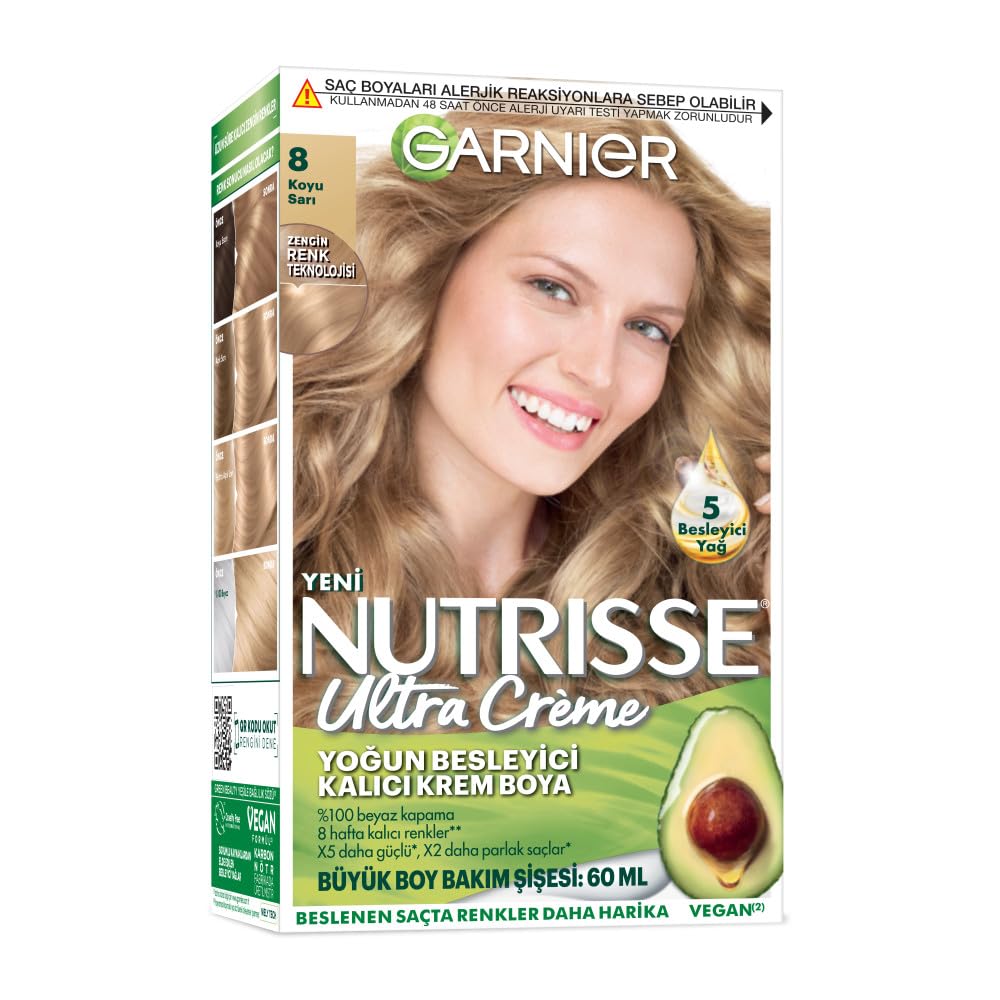 Garnier Nutrisse Yoğun Besleyici Kalıcı Krem Saç Boyası 8 Koyu Sarı