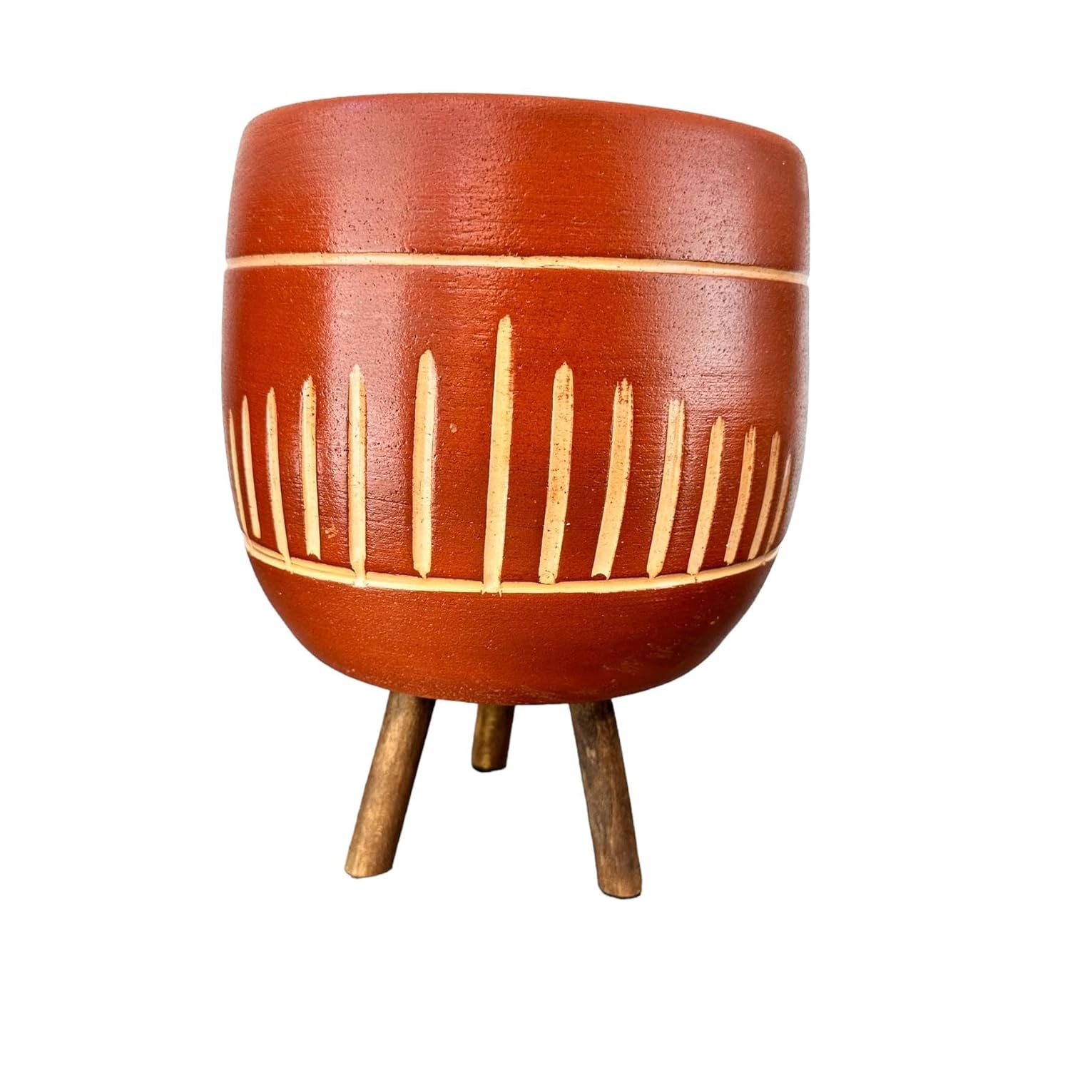 Bitki Tasarımı Ev Dekorasyon Aksesuar Dik Çizgi Desenli Toprak Saksı Saksılık Salon Çiçeklik 3 Ayaklı - 19 CM