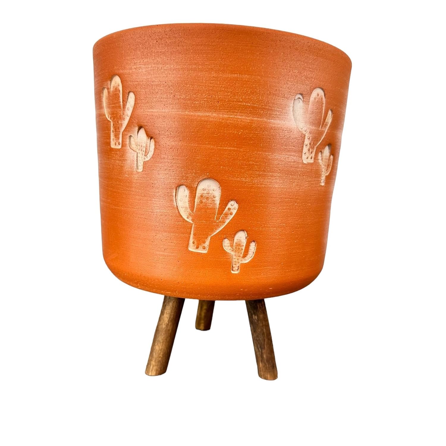 Bitki Tasarımı Ev Dekorasyon Aksesuar Kaktüs Desenli Toprak Saksı Saksılık Salon Çiçeklik 3 Ayaklı - 19 CM