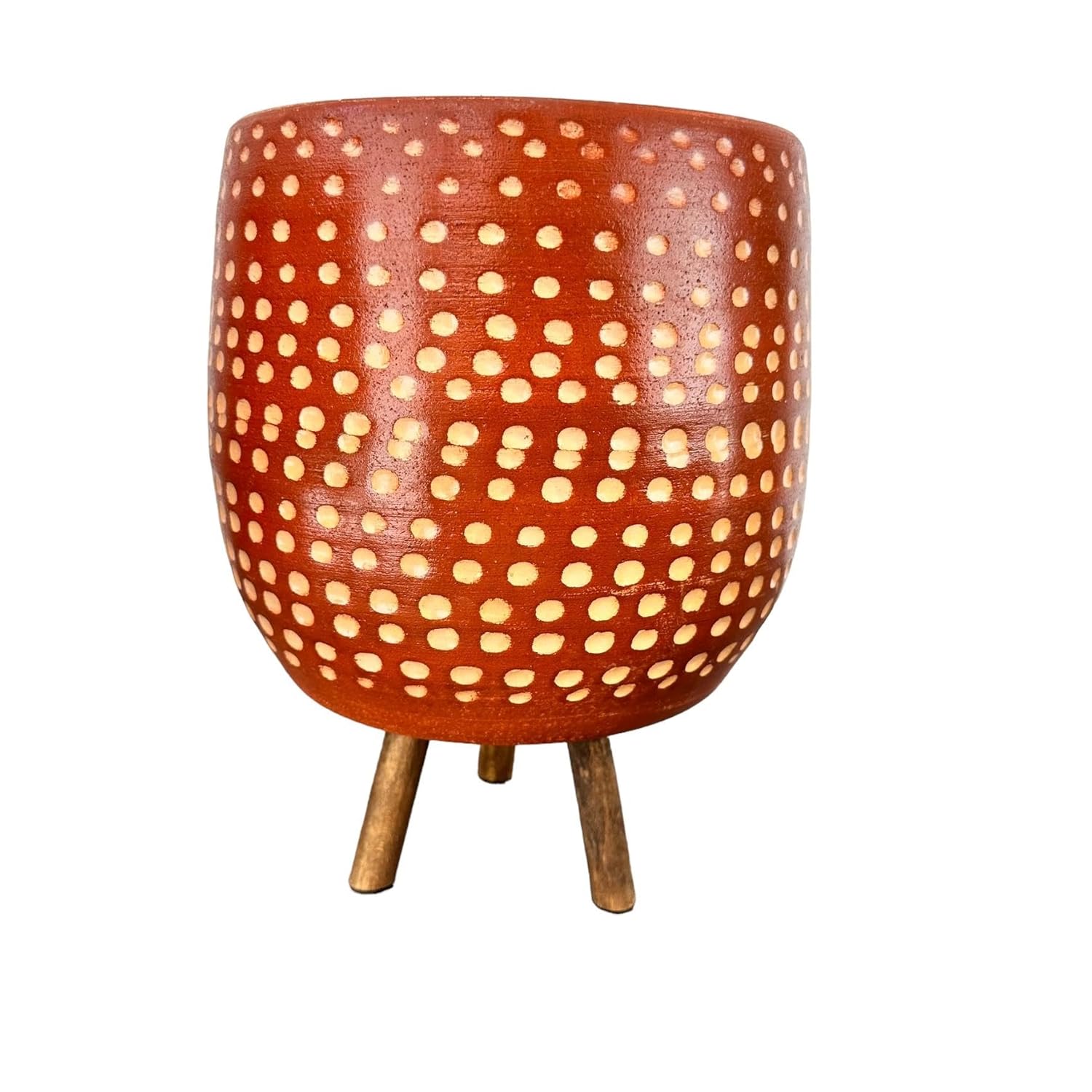 Bitki Tasarımı Ev Dekorasyon Aksesuar Beyaz Nokta Desenli Toprak Saksı Saksılık Salon Çiçeklik 3 Ayaklı - 19 CM