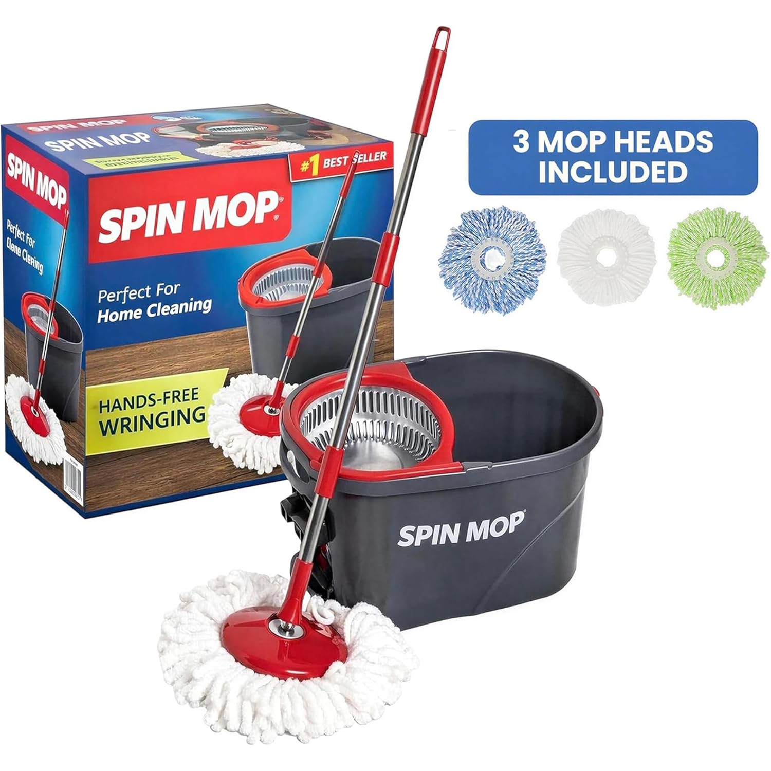 SIMPLI-MAGIC Sıkma Seti ile Spin Paspas ve Kova, Ayak Pedallı Paspas Kovası Temizleme Sistemi, 360° Döndürme, 3 Mikrofiber Paspas Başlığı
