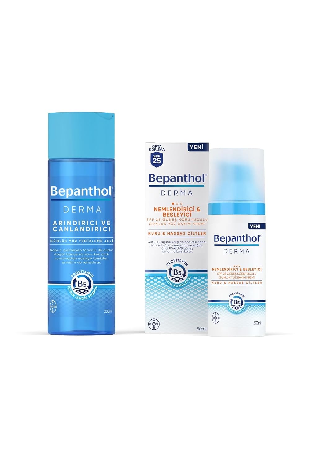 Bepanthol Derma Nemlendirici & Besleyici SPF 25 Günlük Yüz Kremi 50ML + Derma Arındırıcı & Canlandırıcı Günlük Yüz Temizleme Jeli 200ML