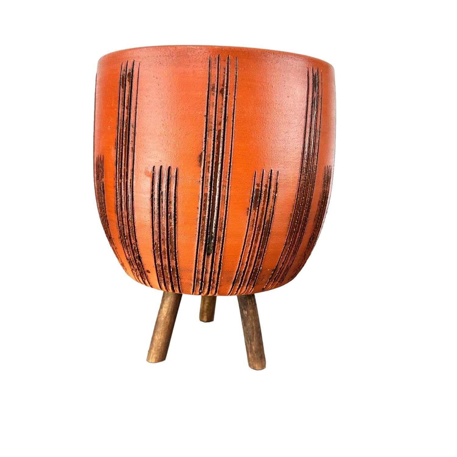 Bitki Tasarımı Ev Dekorasyon Aksesuar Siyah Çizgi Desenli Toprak Saksı Saksılık Salon Çiçeklik 3 Ayaklı - 19 CM