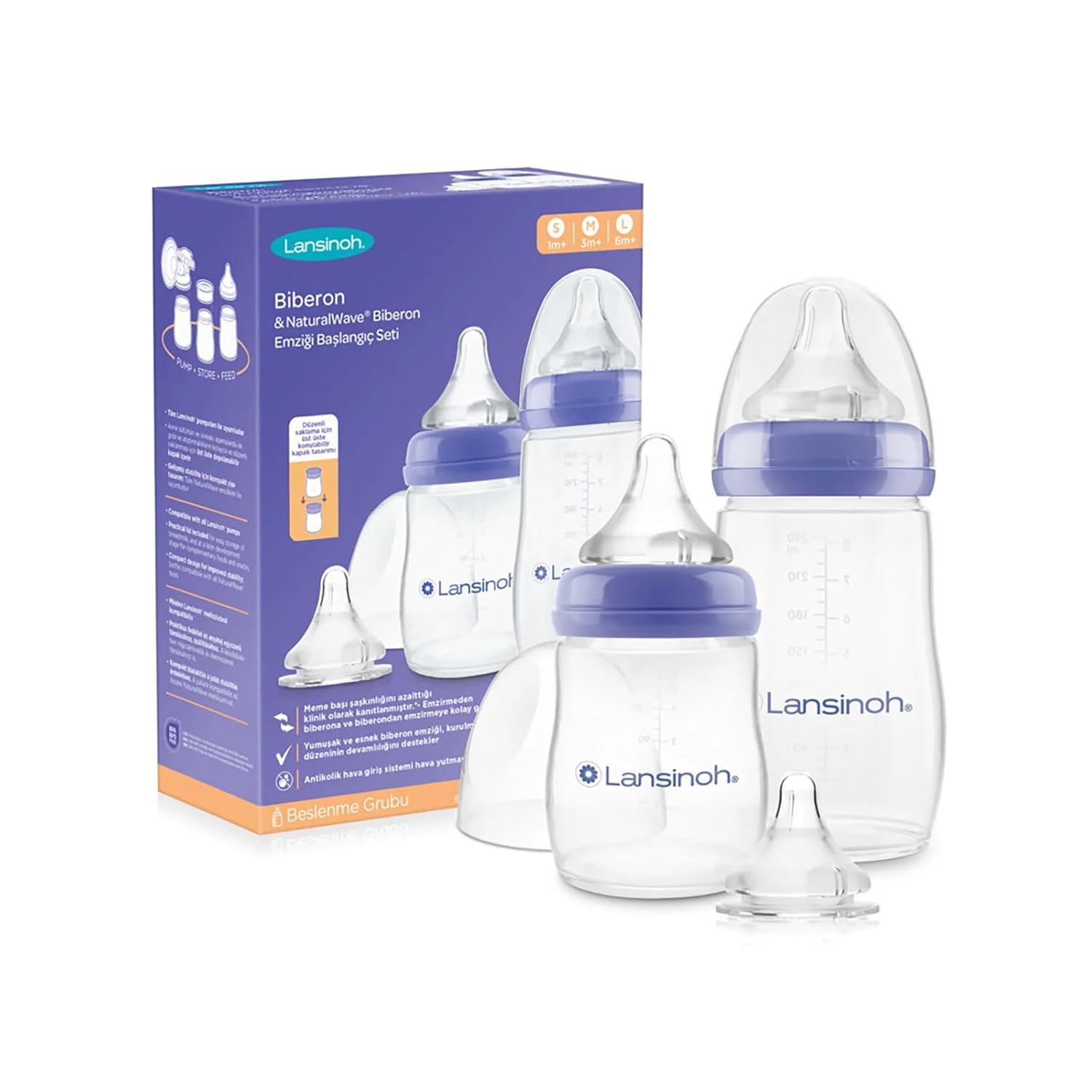 Lansinoh Başlangıç Biberon Seti (160 ml, 240 ml PP biberonlar ve ektra hızlı akışlı emzik)