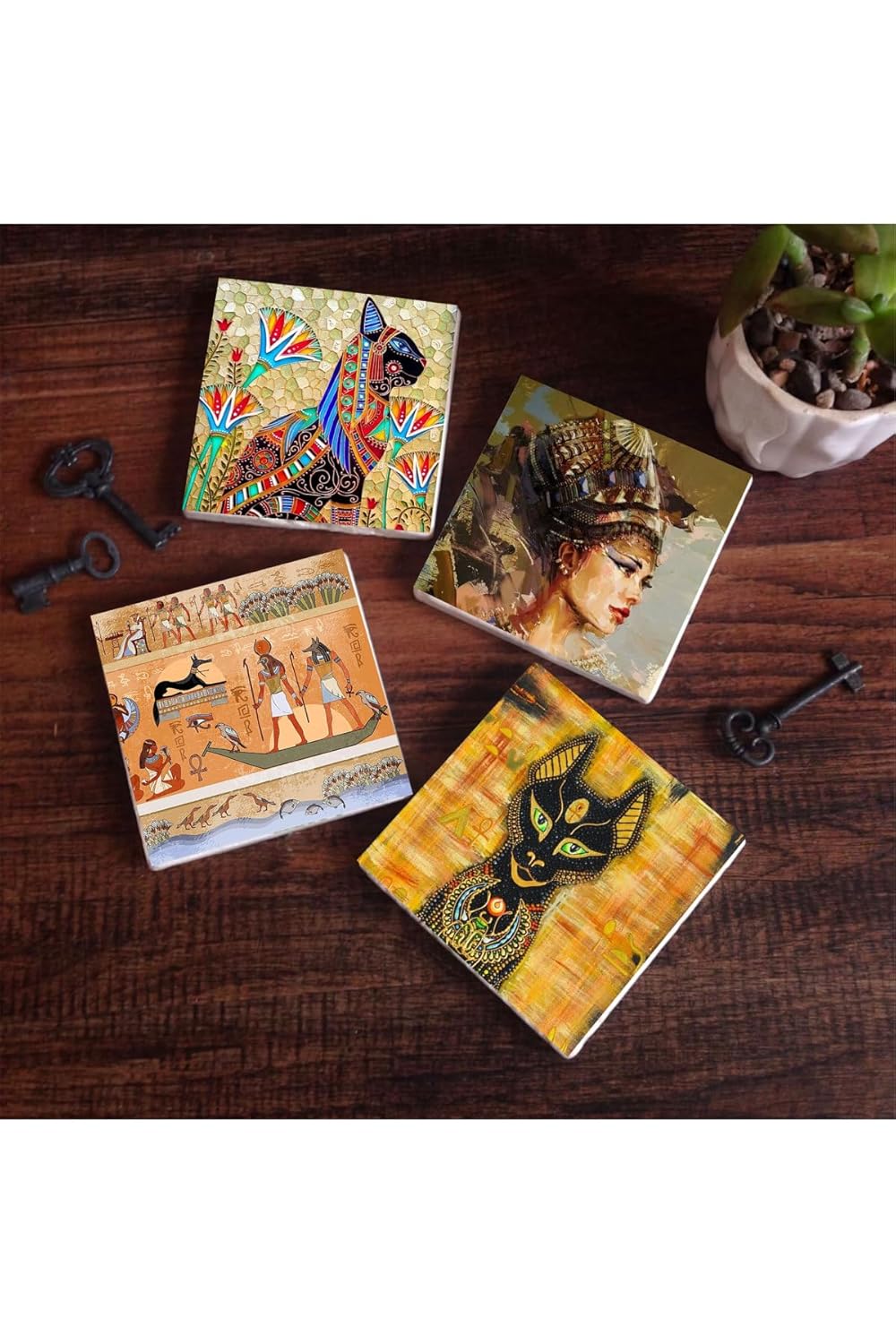 Pinecone Stone Antik Mısır Taş Bardak Altlığı Seti - 4 Parça - Dekoratif, Rustik Mutfak Aksesuarı, 10x10 cm, Kaydırmaz Tabanlı, Şık ve Dayanıklı SC107