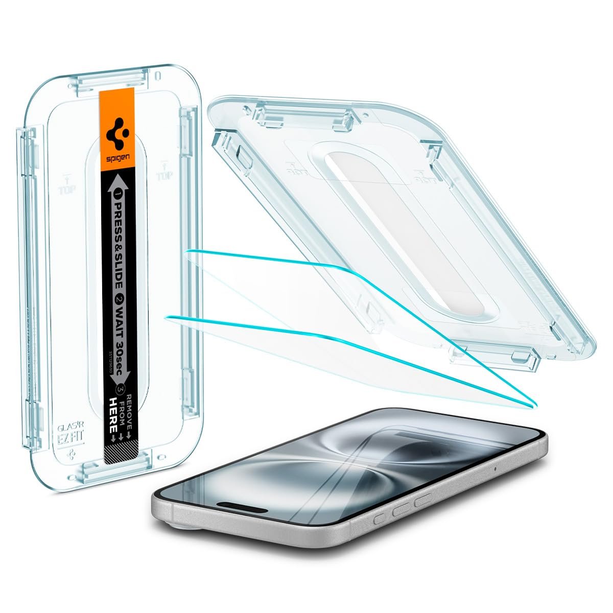 Spigen iPhone 16 Plus / 15 Plus ile Uyumlu Kolay Kurulum Cam Ekran Koruyucu GLAS.tR EZ Fit HD (2 Adet) Şeffaf - AGL06883 (Spigen TR Garantili)