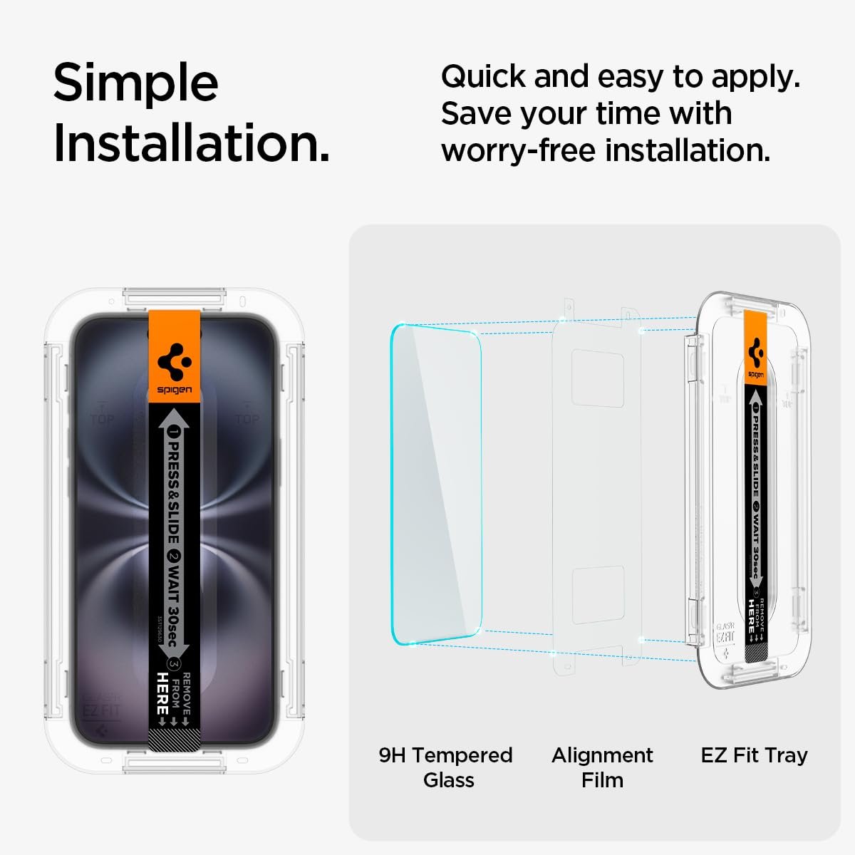 Spigen iPhone 16 Plus / 15 Plus ile Uyumlu Kolay Kurulum Cam Ekran Koruyucu GLAS.tR EZ Fit HD (2 Adet) Şeffaf - AGL06883 (Spigen TR Garantili)