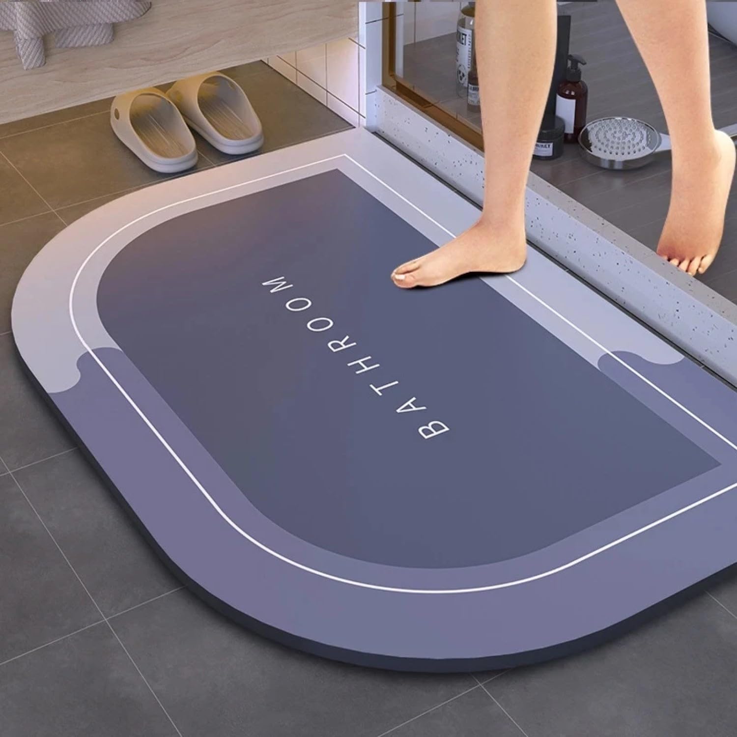 Ankanorm Banyo Paspası Kaymaz Tabanlı Süper Emici Nappa Deri Banyo Paspası Abdest Paspası (58x38cm) (Mavi)