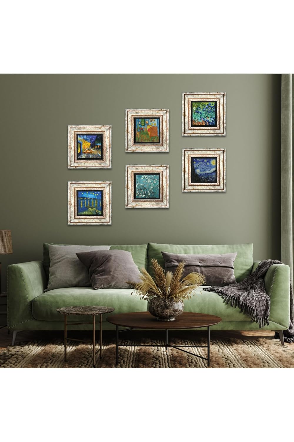 Pinecone Van Gogh Taş Duvar Tablosu Çerçeveli Duvar Dekoru 6 Parça Tablo Seti Wall Art T6-56