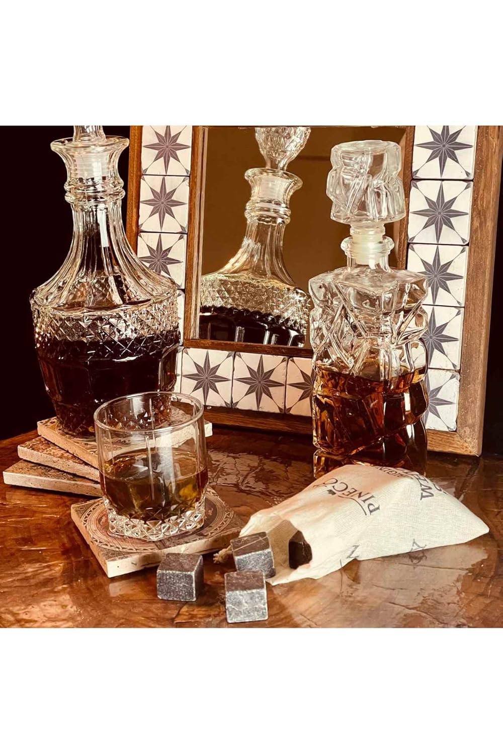 Pinecone 9 Adet Viski Soğutma Taşı Seti Viski Taşı Kesesi Doğal Granit Premium Hediyelik Soğutucu Taş, Pinecone, 2 X 2