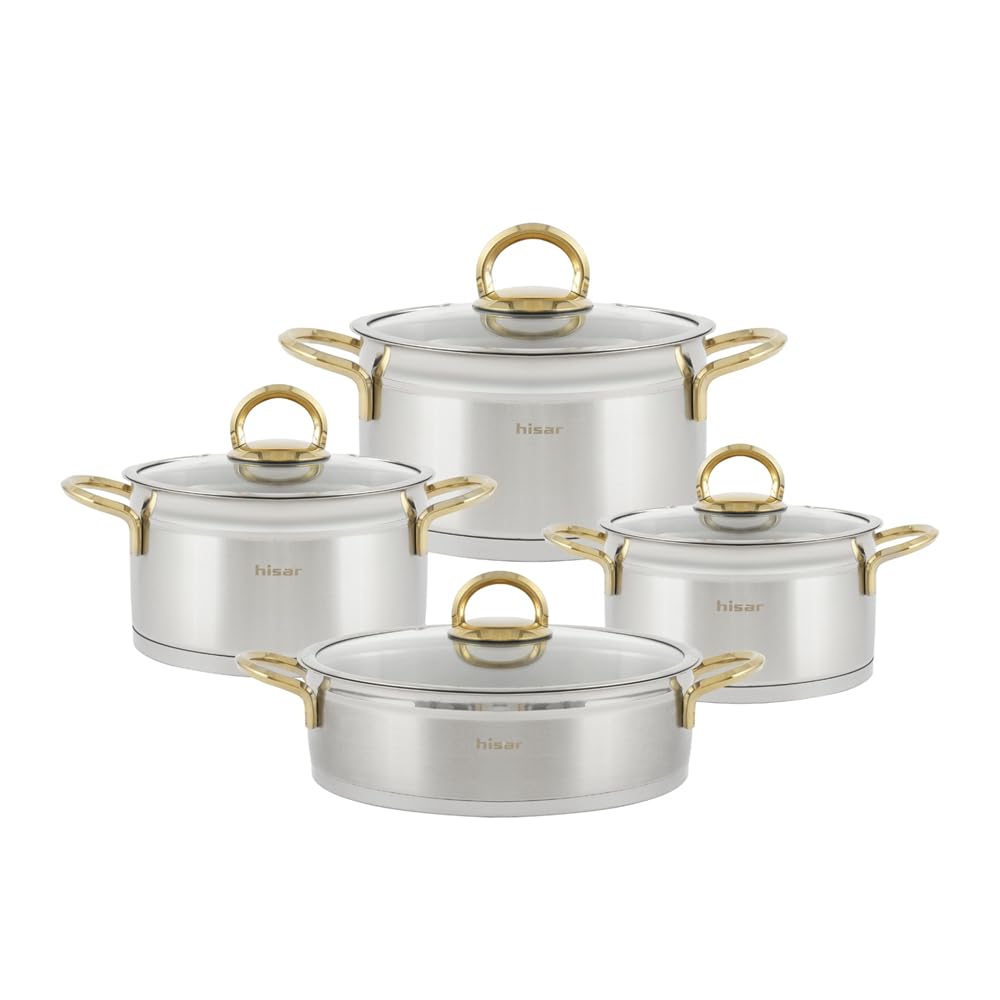 Hisar Orion Titanyum Gold 8 Parça Çelik Tencere Seti