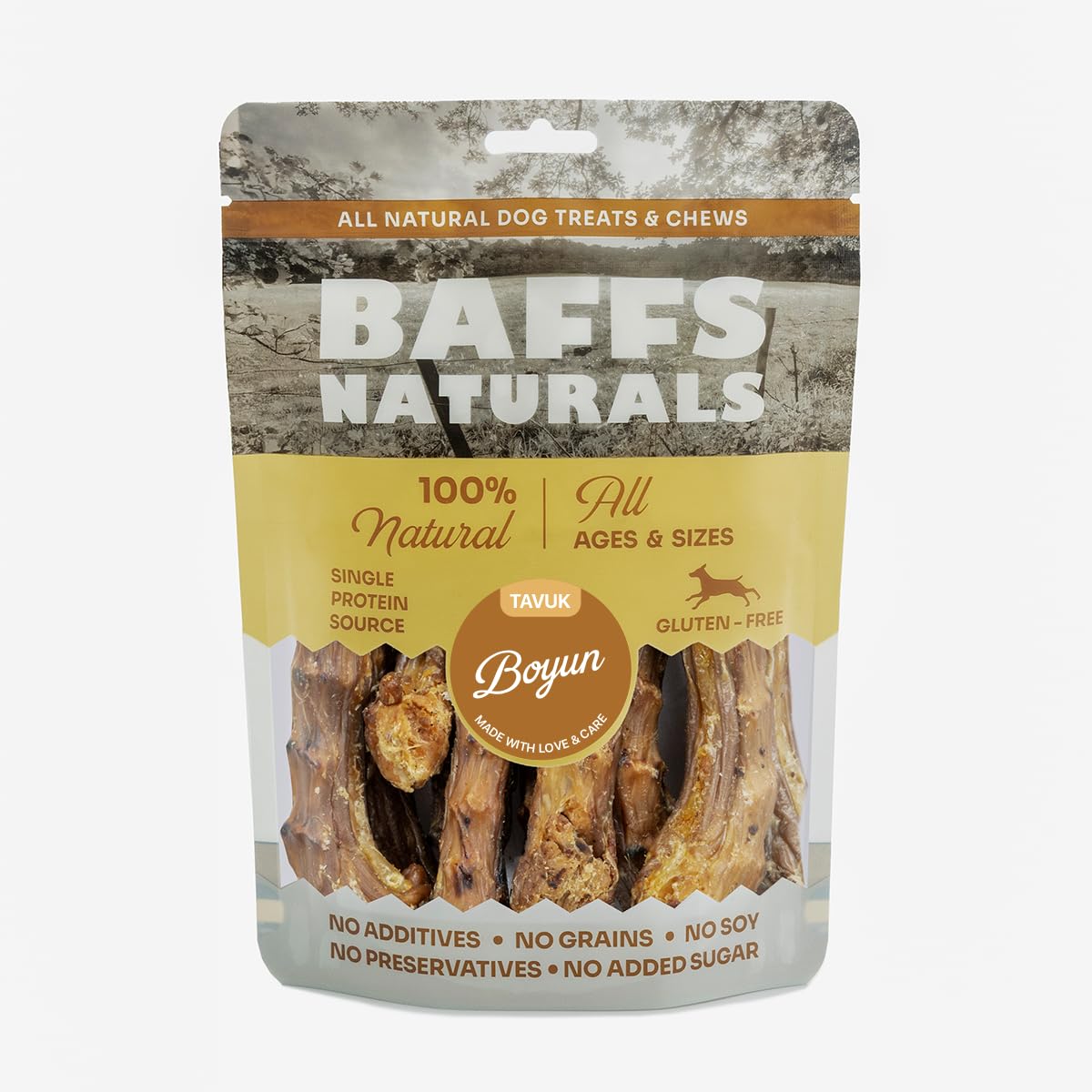 Baffs Naturals Tavuk Boyun 100% Doğal Köpek Ödül Maması 100 gr… (100 Gr x 1 Adet)