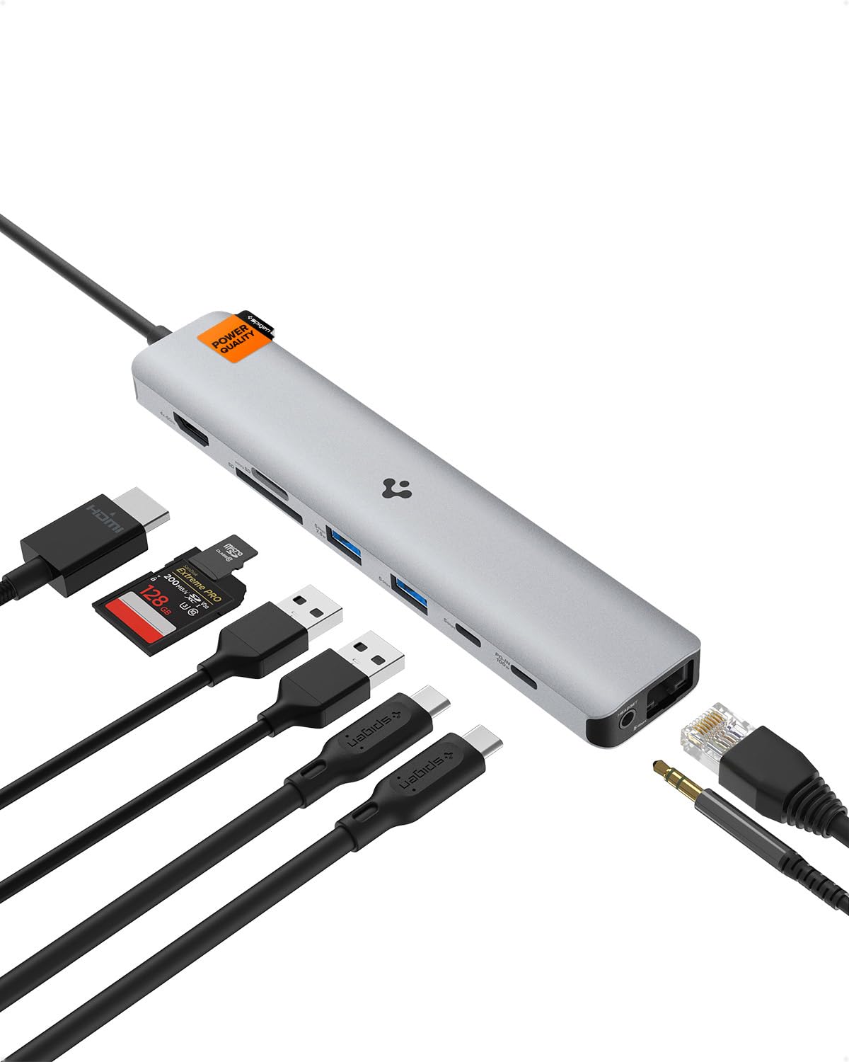 Spigen ArcDock 85W Güç Adaptörü 9in1 USB-C Multi Hub / Çoklayıcı 9 Port / 4k 60hz / Ethernet 1Gbps / MacBook PD2306 Space Gray - ACA06388
