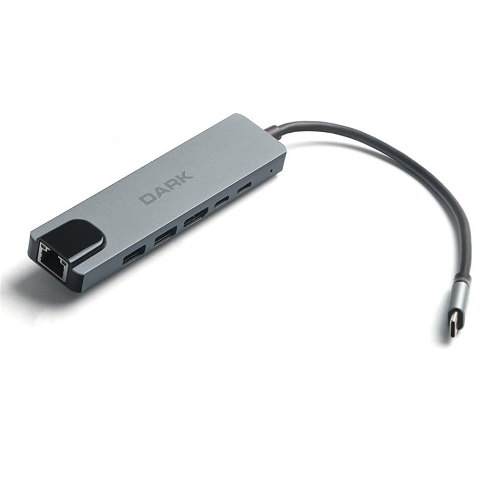 Dark 6'sı 1 Arada USB 3.2 Gen 1 Type-C to Ethernet/HDMI/USB 3.0 - USB 2.0 / USB-C PD 100W Macbook Pro/Air & Notebook/Ultrabook için Port Çoklayıcı HUB (DK-AC-U31X47)