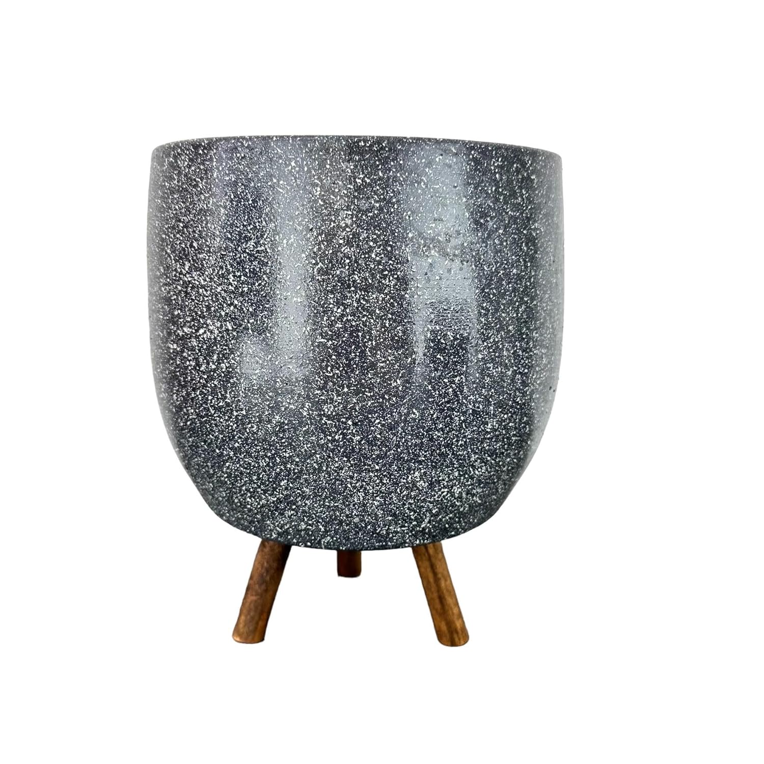 Bitki Tasarımı Ev Dekorasyon Aksesuar Gri Granit Toprak Saksı Saksılık Salon Çiçeklik 3 Ayaklı - 19 CM