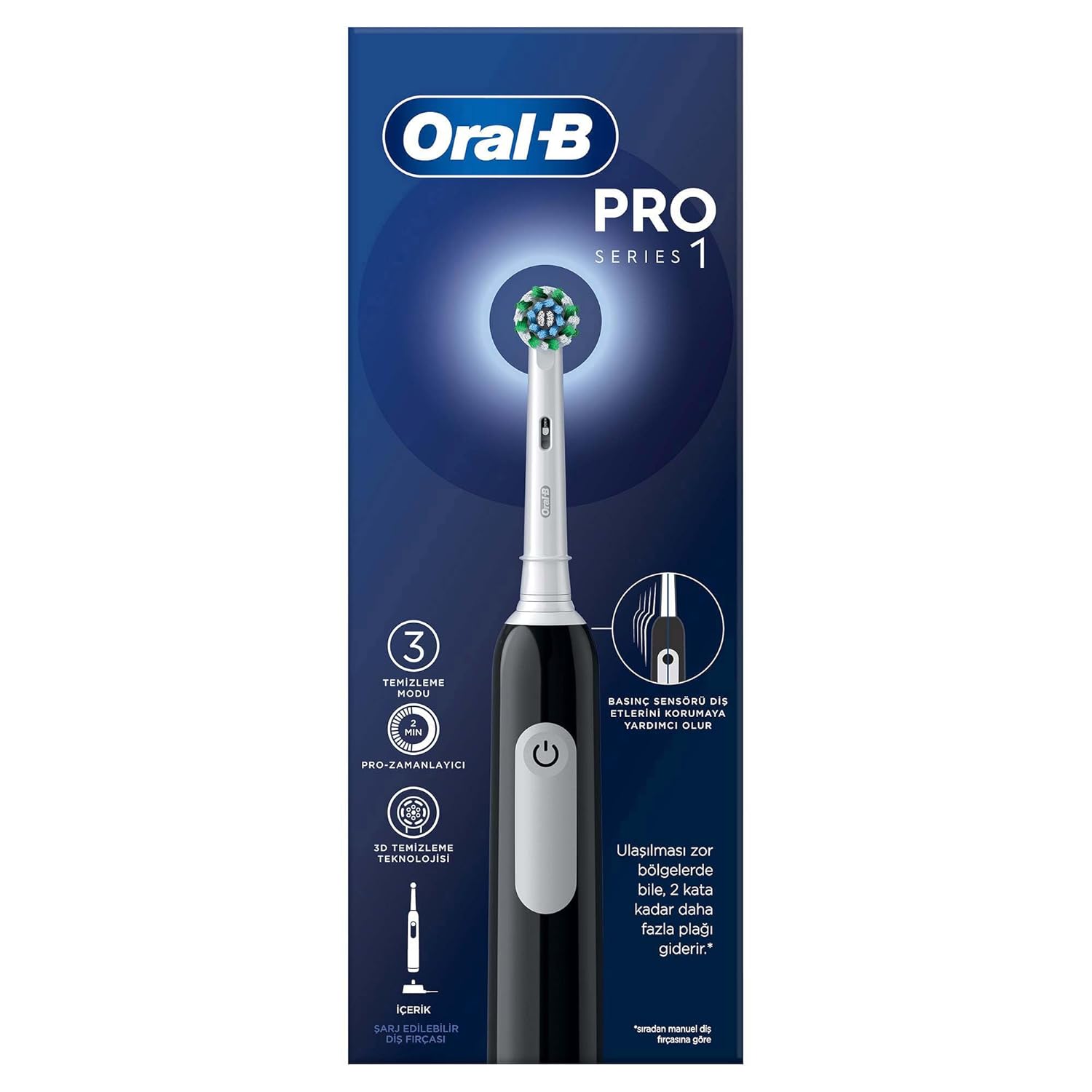 Oral-B Pro Serisi 1 Siyah Elektrikli Diş Fırçası, 1 Diş Fırçası Başlığı, Braun Tasarımı