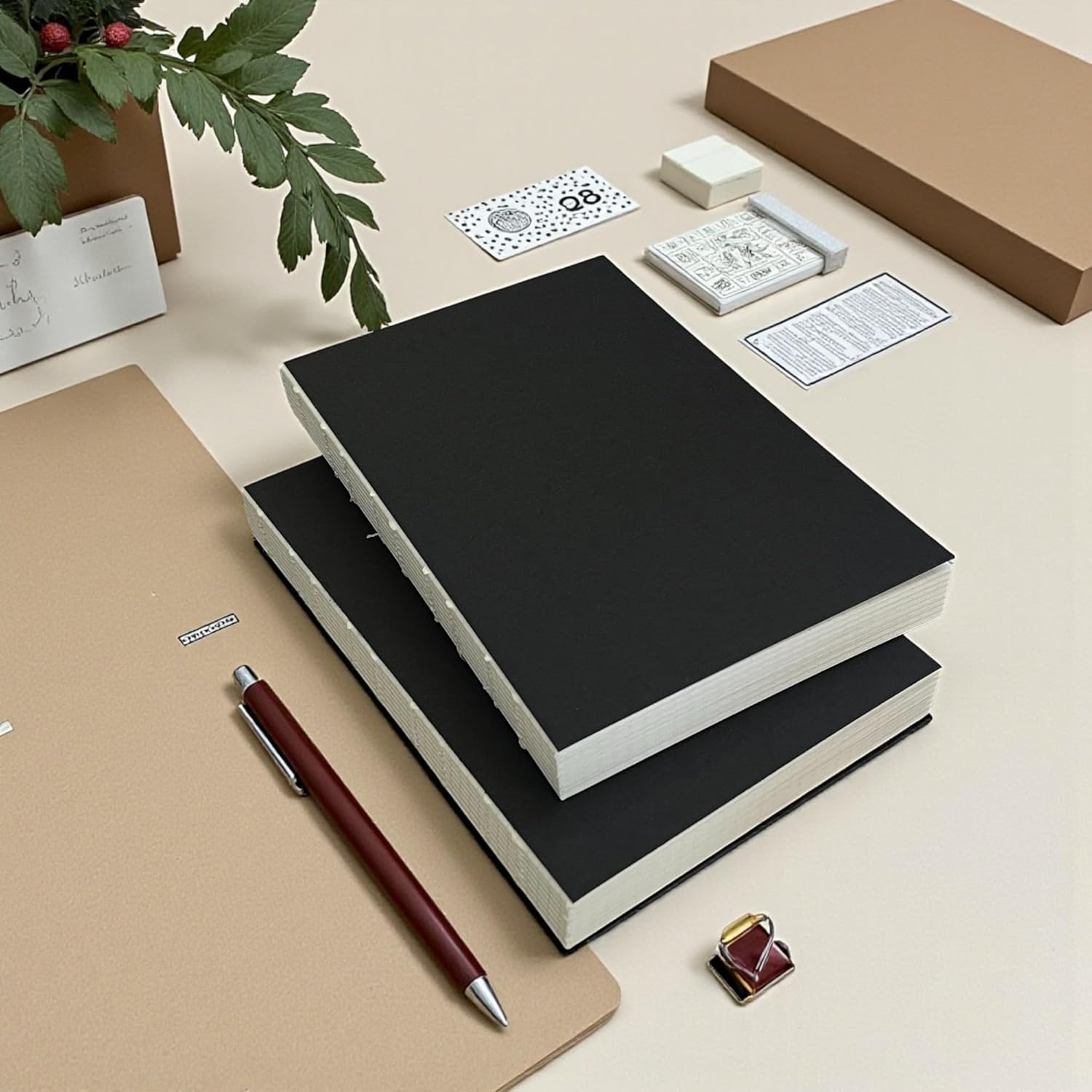 Fark Tanıtım Özel Tasarım Siyah Kraft Kapaklı A5 Çizgisiz Defter - 180 Derece Açılabilir, Sırtı Dikişli,%100 El İşçiliği, Ofis İçin İdeal, Planlayıcı (Çizgisiz)