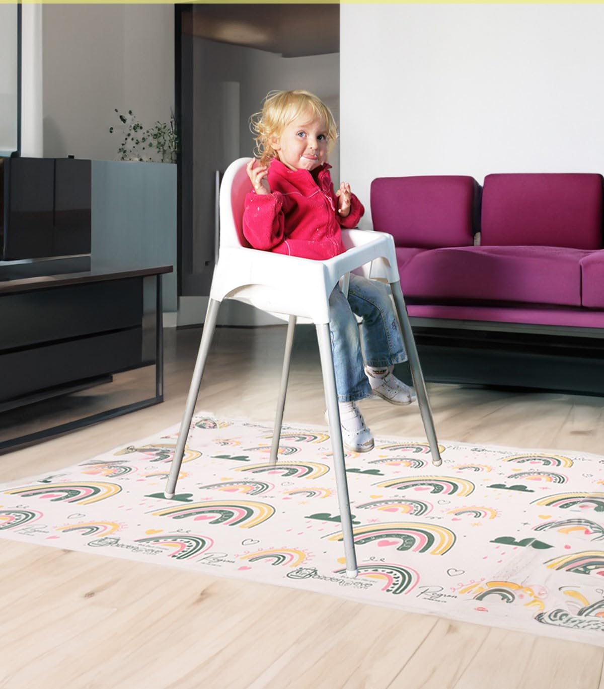 bizdeneve Mama Sandalye ve Aktivite Örtüsü Kullan At Sıvı Geçirmez 3Rulo(Rulo içi:10 adet) Gökkuşağı 100x120cm