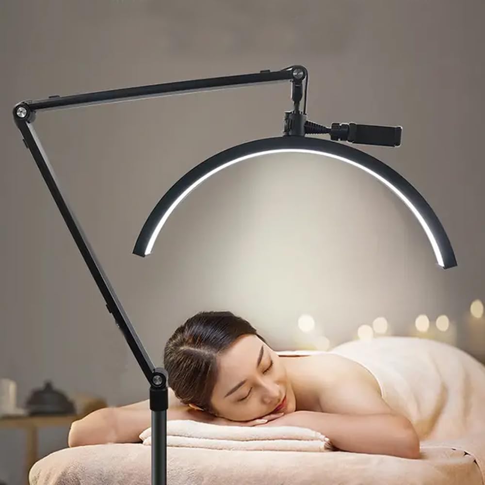 coverzone Profesyonel Led Hilal Işık 3 Modlu Telefon Tutuculu Makeup Klinik İpek Kirpik Protez Tırna