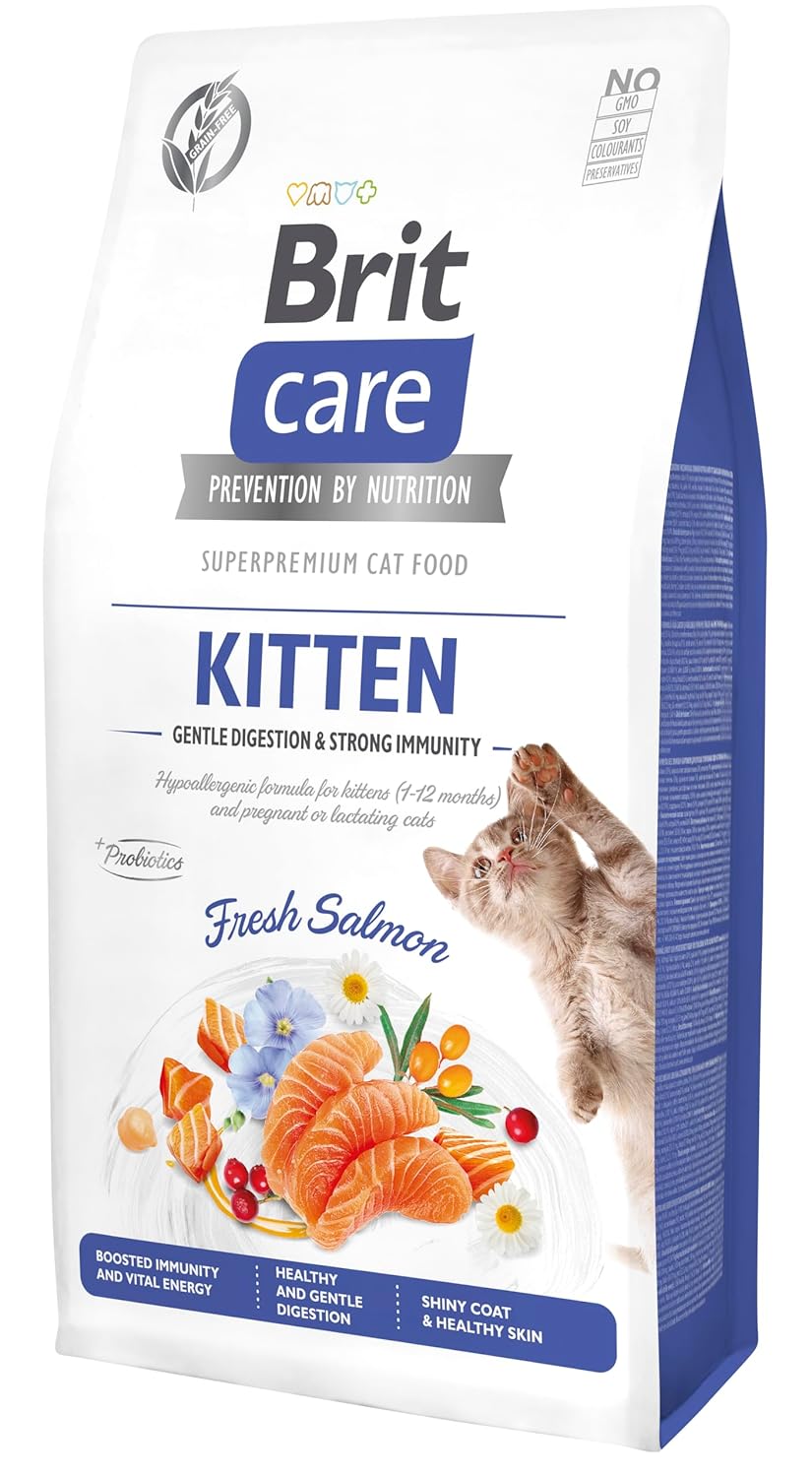 Brit Care Gentle Digestion & Strong immunity, Yavru Kediler İçin, Tahılsız, Hipoalerjenik, Taze Somon Balıklı Kuru Mama, 7 kg