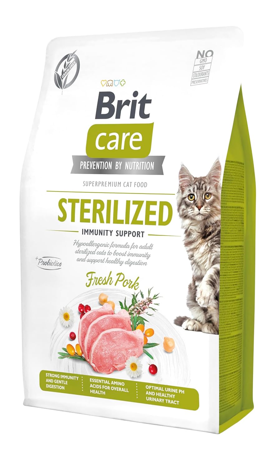 Brit Care immunity Support, Kısırlaştırılmış Kediler İçin, Tahılsız, Hipoalerjenik, Domuz Etli Kuru Mama, 2 kg