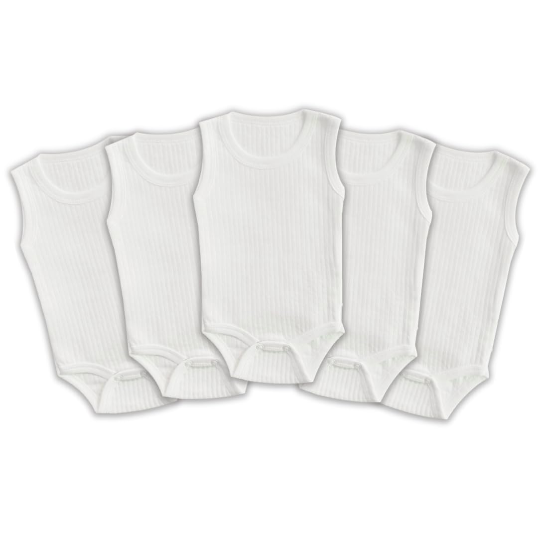 Novibaby 5'li Ribana Bebek Atlet Body Zıbın Raporlu Çıtçıtlı Beyaz 100% Pamuk - Ribana Bebek Body zıbın (Beyaz, 0-3 Ay)