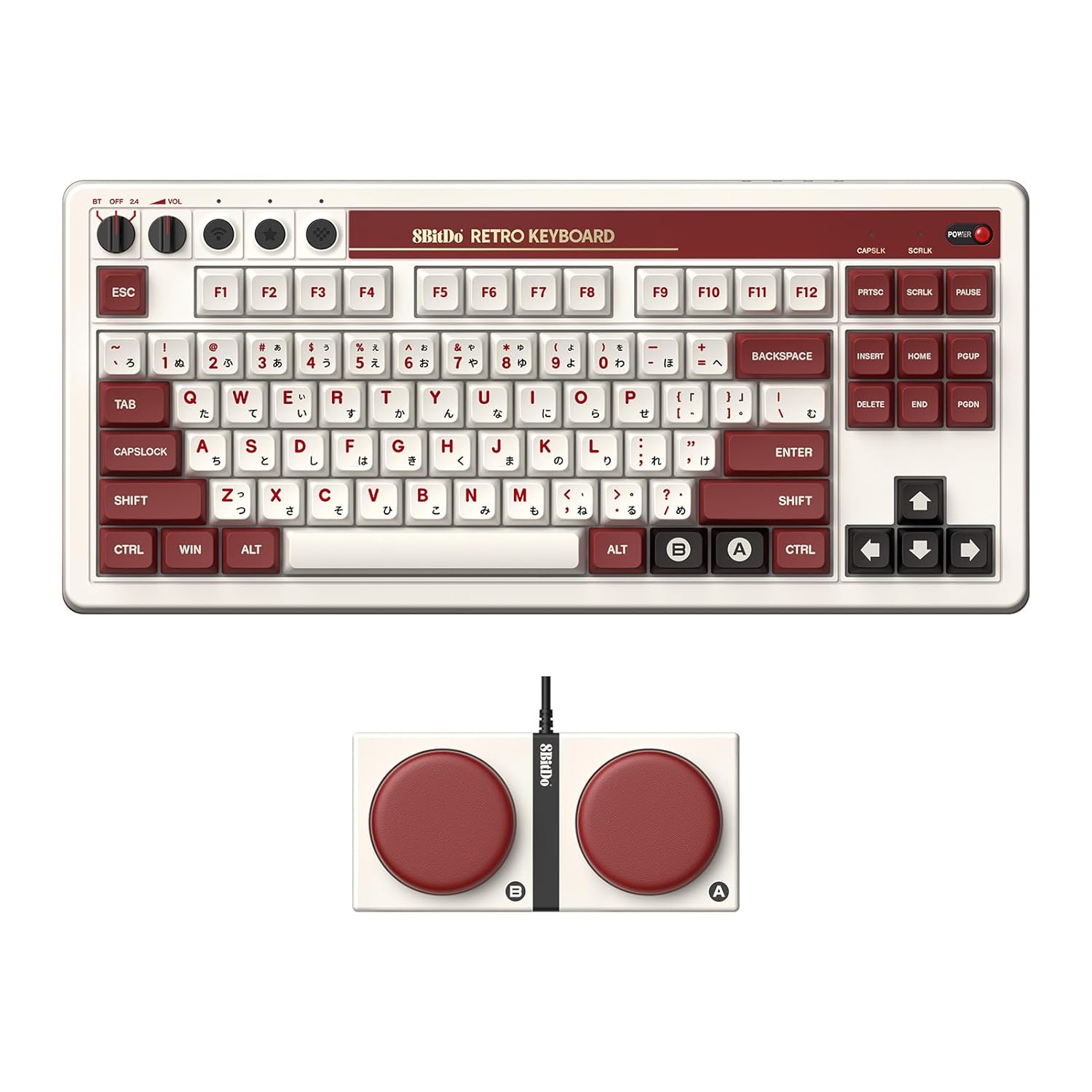 8Bitdo Retro mekanik klavye, Bluetooth/2.4G/USB-C Hot Swappable oyun klavyesi, 87 tuşlu, Windows ve Android için çift süper programlanabilir düğme - Fami Edition - QWERTY İngilizce klavye