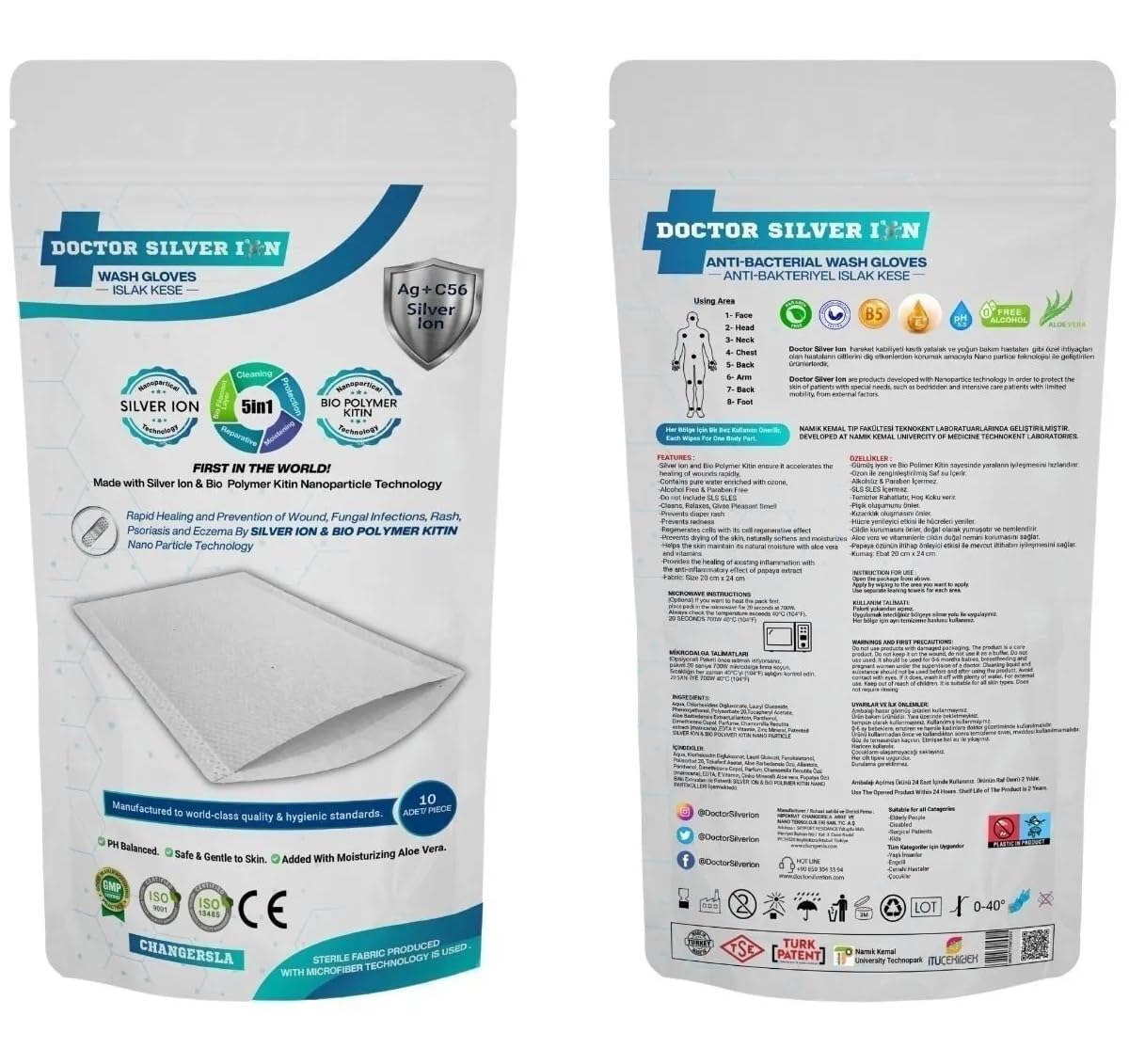 Gümüş İyon & Biyopolimer Kitin Duruluma Gerektirmeyen 10'lu Kremli Vücut Temizleme Kesesi (1 Paket)