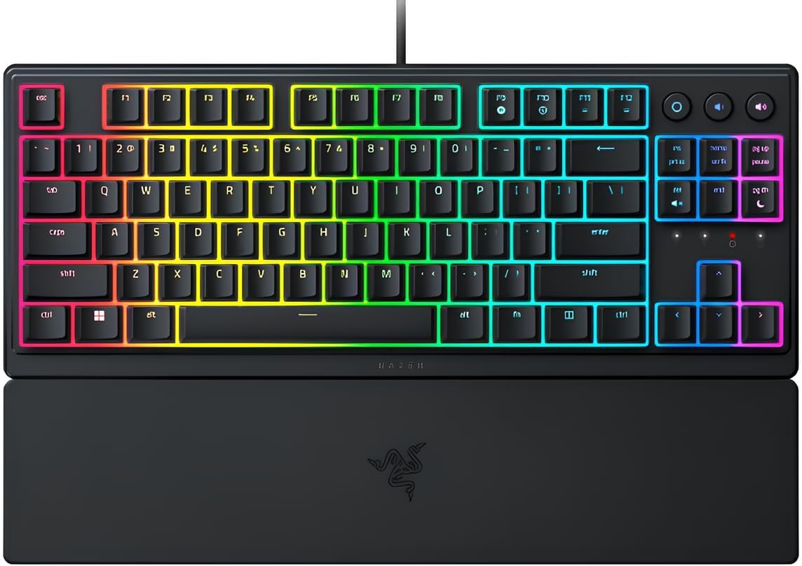 Razer Ornata V3 Tenkeyless - Kompakt Düşük Profil Oyun Klavyesi (Meka-Membran Anahtarlar, Özel Medya Tuşları, Manyetik Yumuşak Dokunuşlu Bilek Desteği) TR Düzeni | Siyah