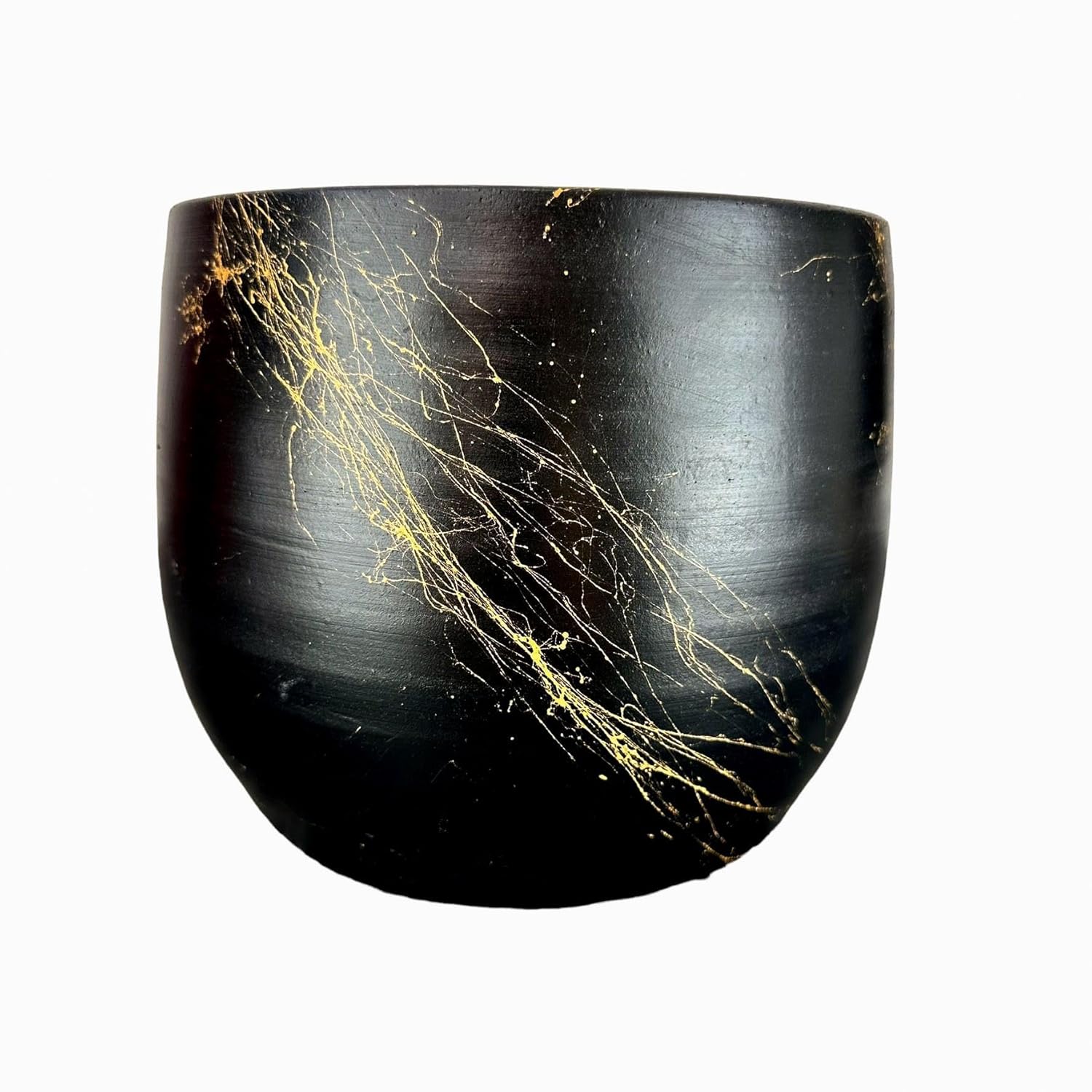 Bitki Tasarımı Ev Dekorasyon Aksesuar Siyah Üzeri Gold Mermer Efektli Toprak Saksı Saksılık Salon Çiçeklik - 19 CM