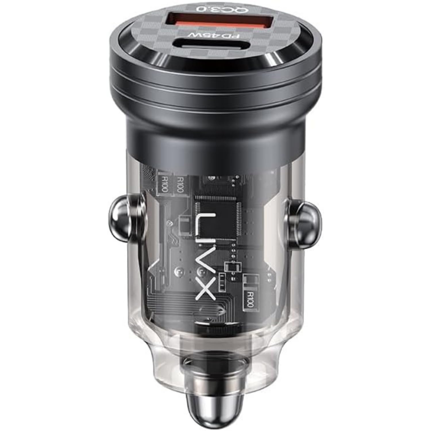 LivX Transparent 45W PD/QC Type C ve USB Çıkış Ultra Hızlı Mini Araç şarj Cihazı L35