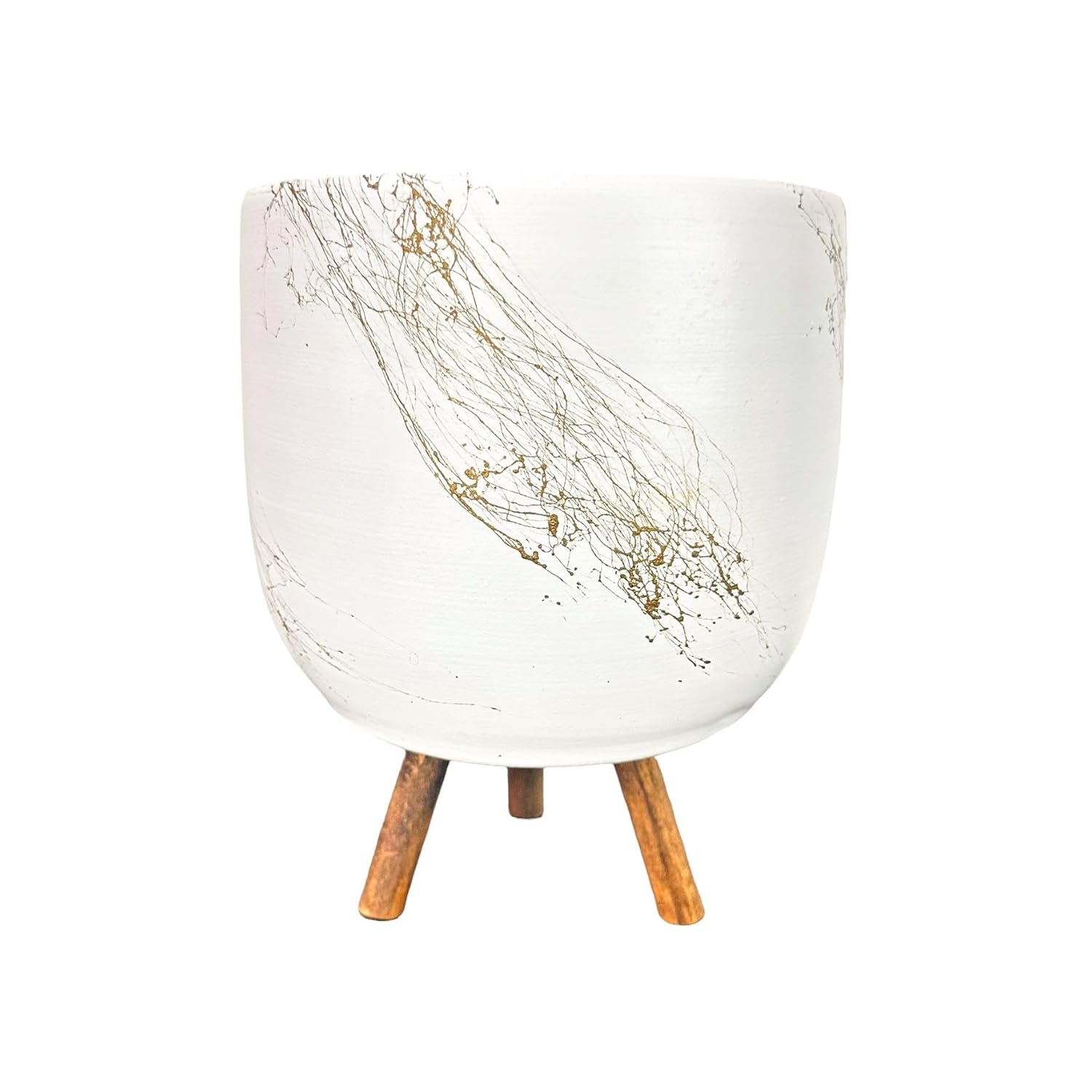 bitkitasarımı BİTKİ TASARIMI EV DEKORASYON AKSESUAR BEYAZ ÜZERİ GOLD MERMER EFEKTLİ TOPRAK SAKSI SAKSILIK SALON ÇİÇEKLİK 3 AYAKLI - 19 CM