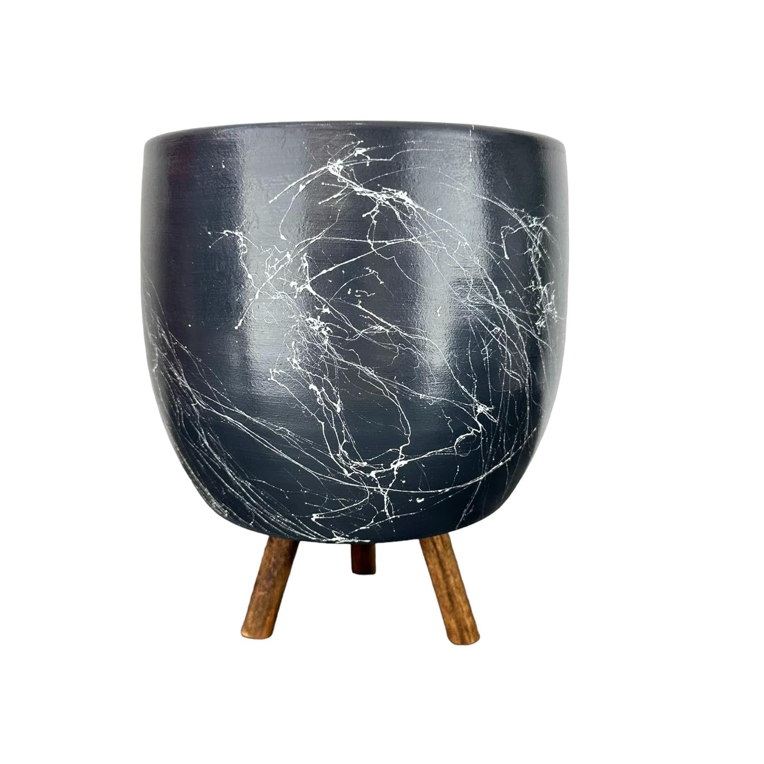 bitkitasarımı BİTKİ TASARIMI EV DEKORASYON AKSESUAR GRİ ÜZERİ BEYAZ MERMER EFEKTLİ TOPRAK SAKSI SAKSILIK SALON ÇİÇEKLİK 3 AYAKLI - 19 CM