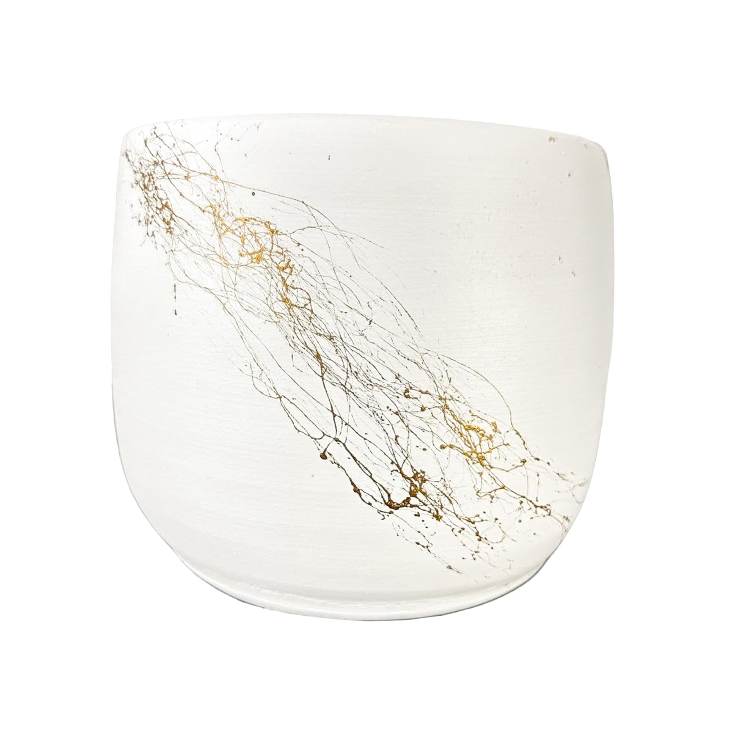 bitkitasarımı BİTKİ TASARIMI EV DEKORASYON AKSESUAR BEYAZ ÜZERİ GOLD MERMER EFEKTLİ TOPRAK SAKSI SAKSILIK SALON ÇİÇEKLİK - 19 CM